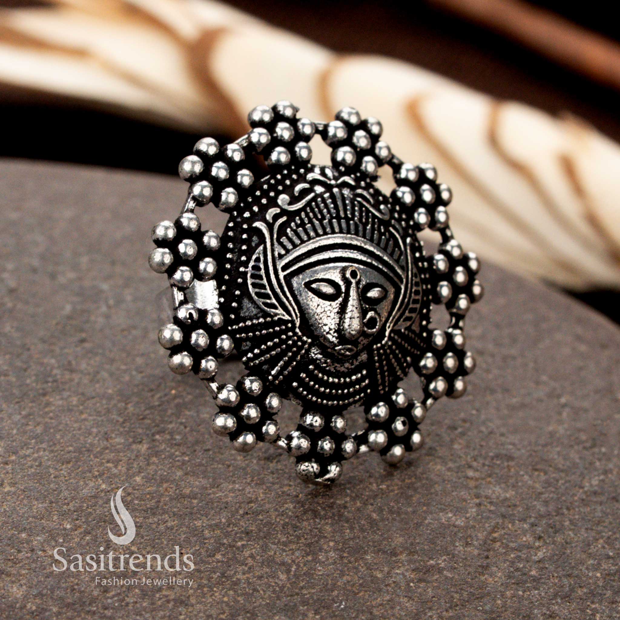 Collection of  Unique Oxidised Adjustable Rings Featuring Floral, Tribal, Peacock, and Swirl Designs – Traditional Wear Jewellery - Sasitrends - Image 39