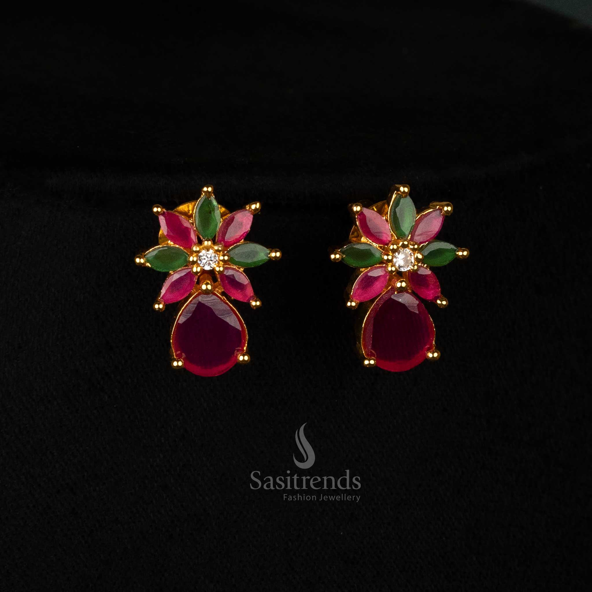 Exquisite Marquise Stone Leaf Pattern American Diamond Gold Plated Necklace Jewellery Set - Sasitrends - Image 11