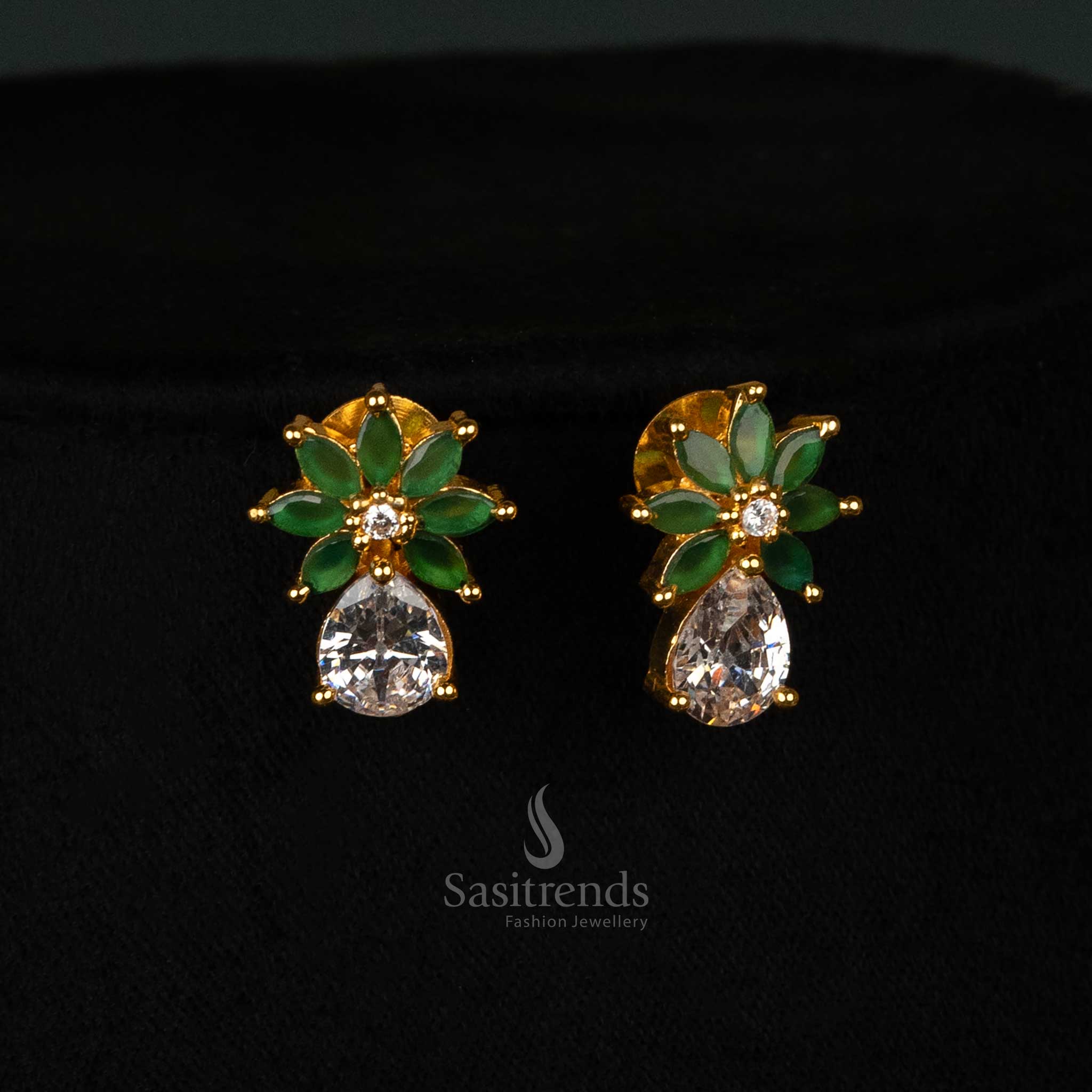 Exquisite Marquise Stone Leaf Pattern American Diamond Gold Plated Necklace Jewellery Set - Sasitrends - Image 13