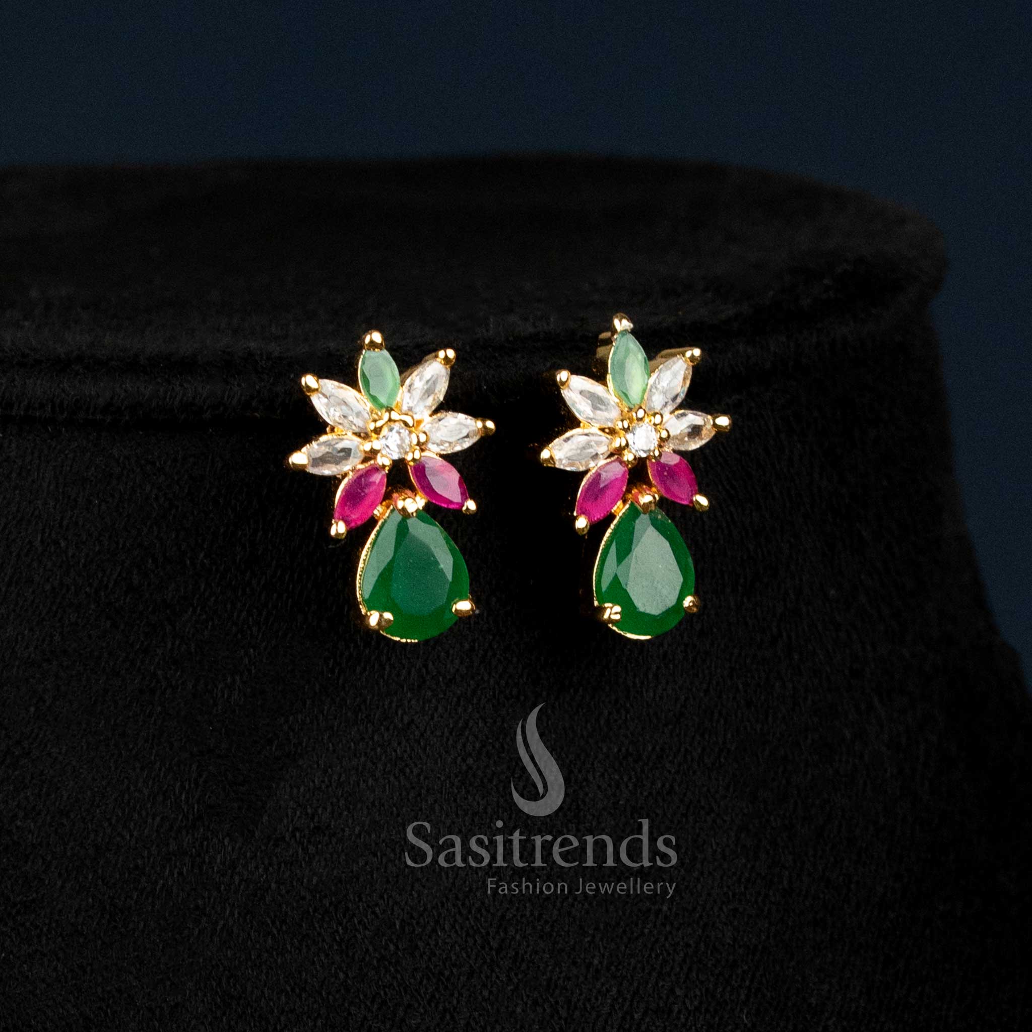 Exquisite Marquise Stone Leaf Pattern American Diamond Gold Plated Necklace Jewellery Set - Sasitrends - Image 14