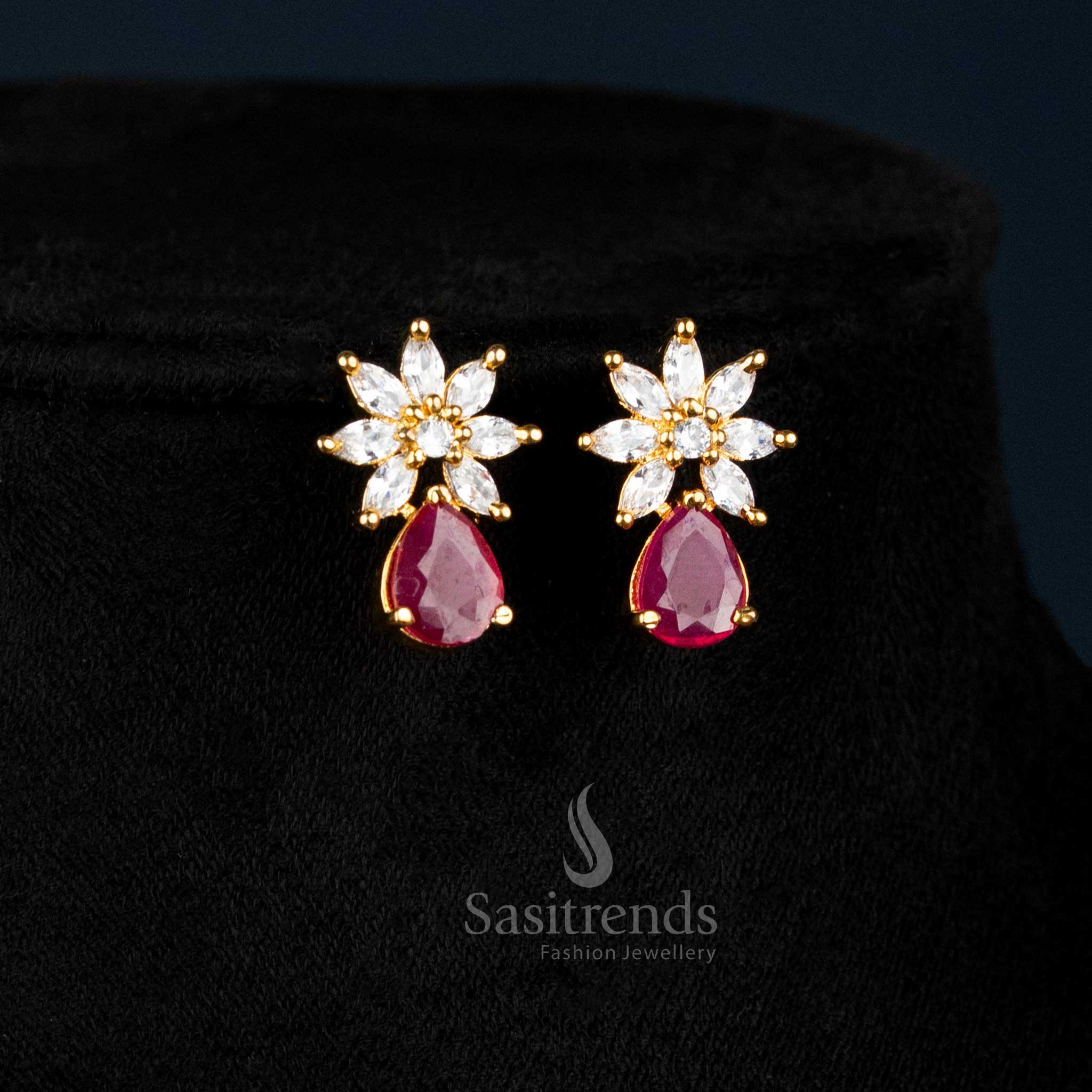 Exquisite Marquise Stone Leaf Pattern American Diamond Gold Plated Necklace Jewellery Set - Sasitrends - Image 17