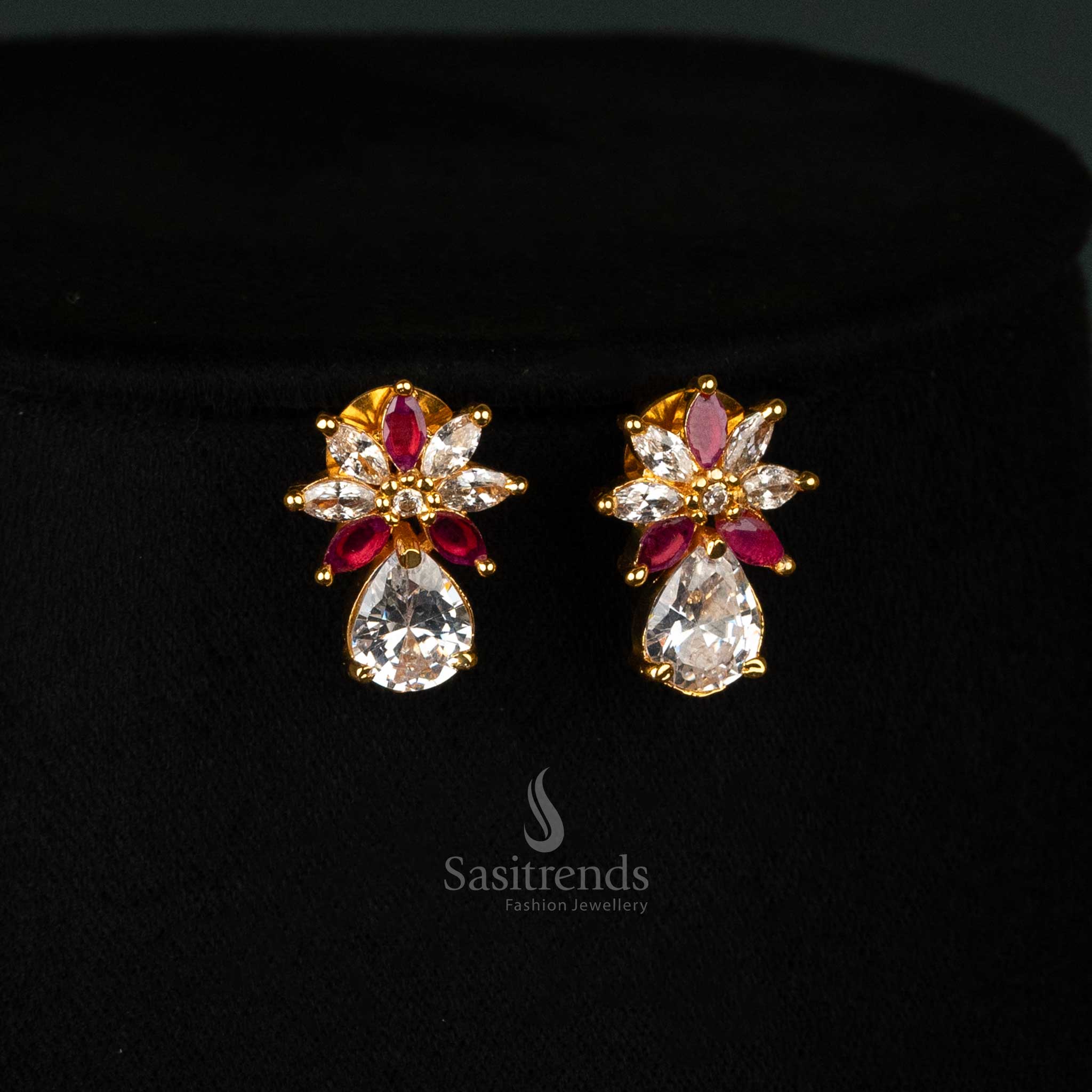 Exquisite Marquise Stone Leaf Pattern American Diamond Gold Plated Necklace Jewellery Set - Sasitrends - Image 7