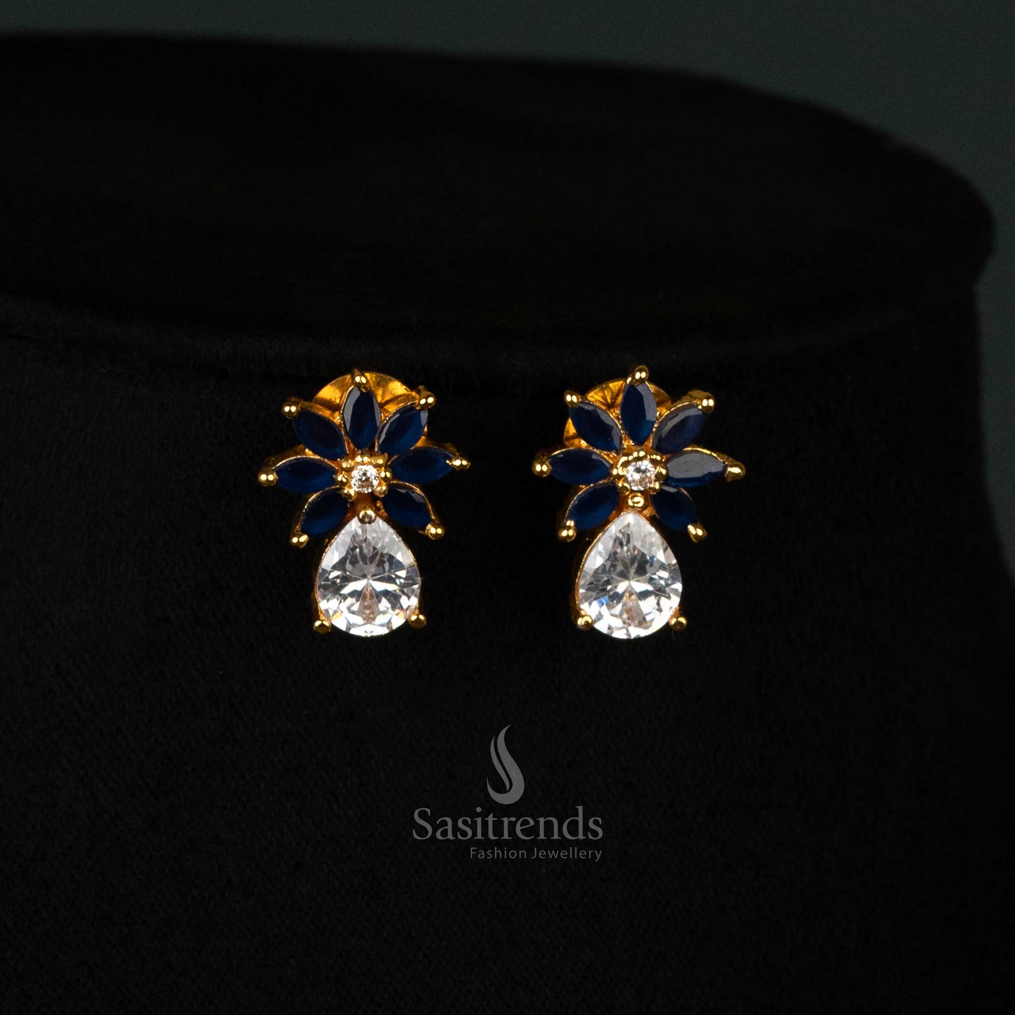 Exquisite Marquise Stone Leaf Pattern American Diamond Gold Plated Necklace Jewellery Set - Sasitrends - Image 9