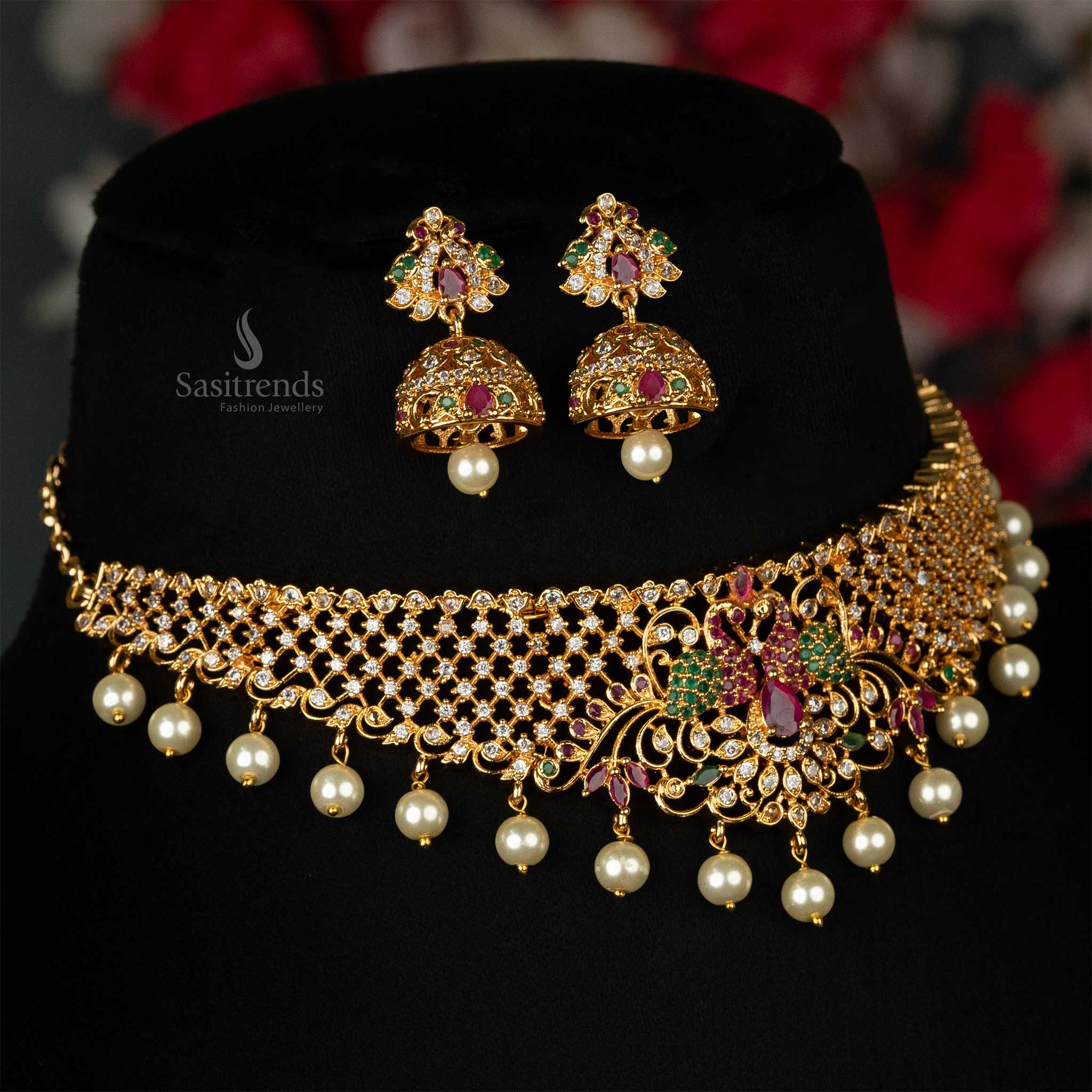 Sasitrends - Collection of American Diamond Micro Gold-Plated Choker Necklace  Jewellery Set for Festivals & Special Occasions - Image 8