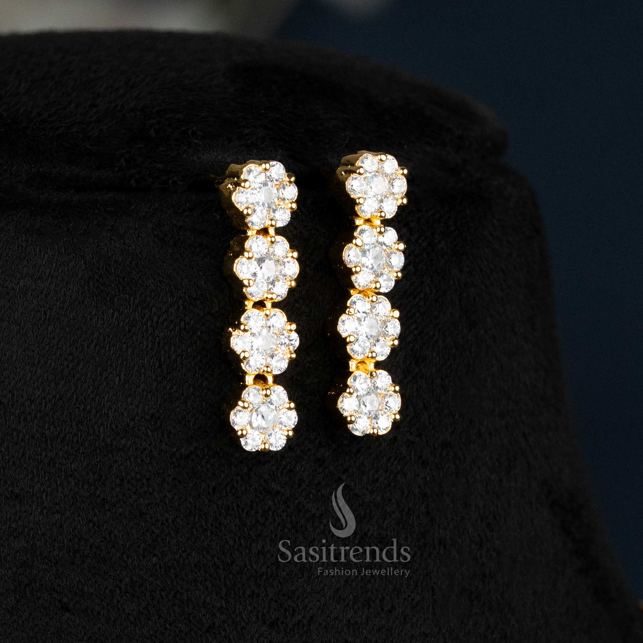 American Diamond Floral Necklace Jewellery Set with Micro Gold Plating For Luxury Parties - Sasitrends - Image 12