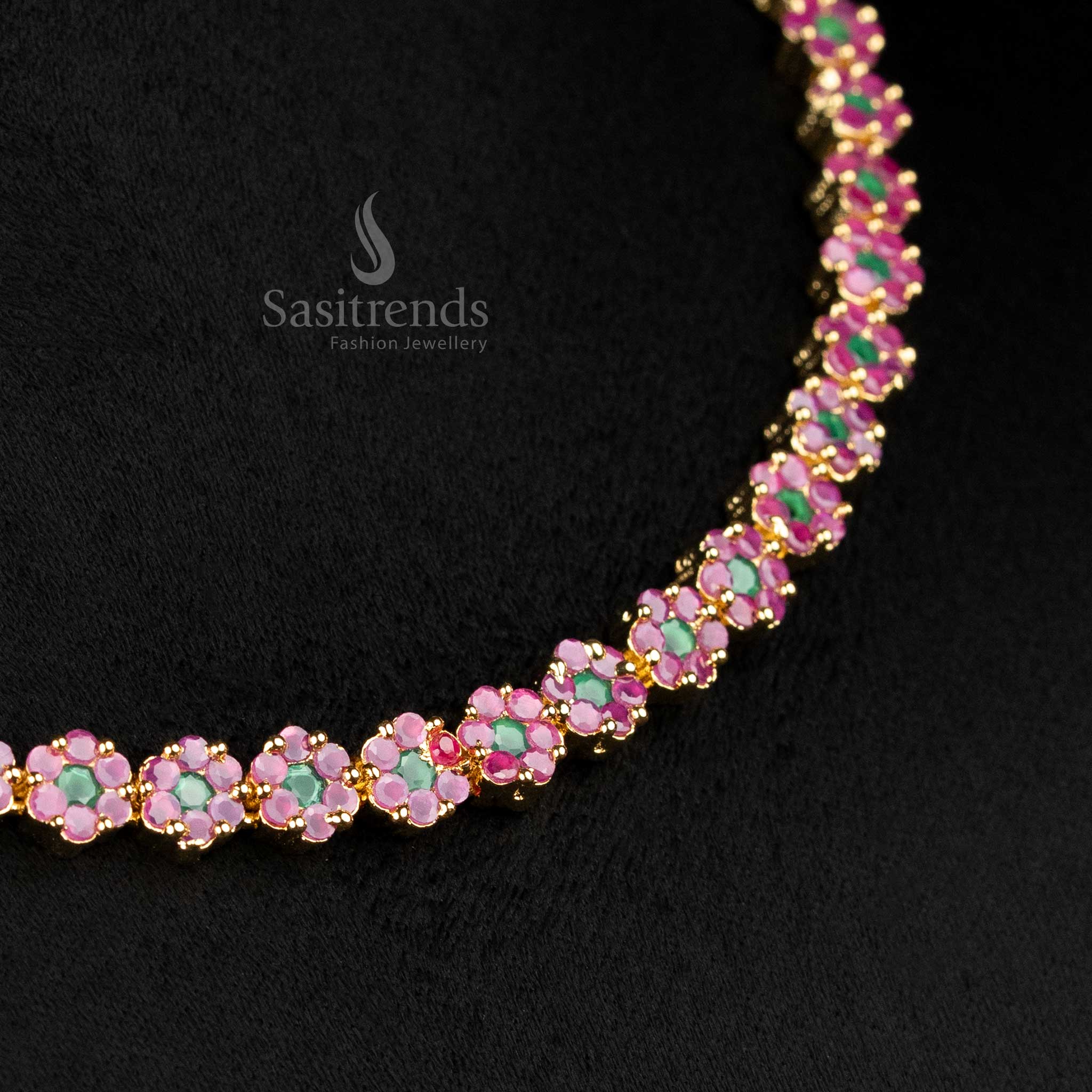 American Diamond Floral Necklace Jewellery Set with Micro Gold Plating For Luxury Parties - Sasitrends - Image 5