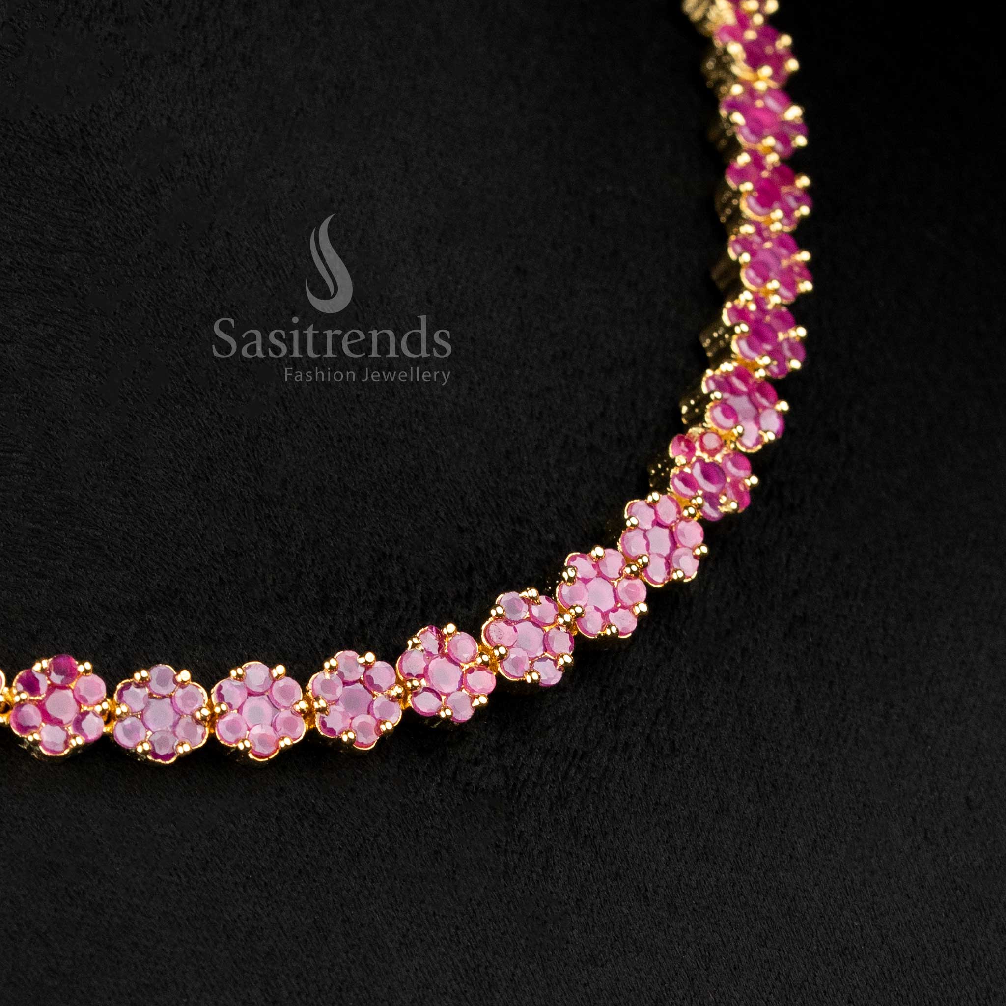 American Diamond Floral Necklace Jewellery Set with Micro Gold Plating For Luxury Parties - Sasitrends - Image 7