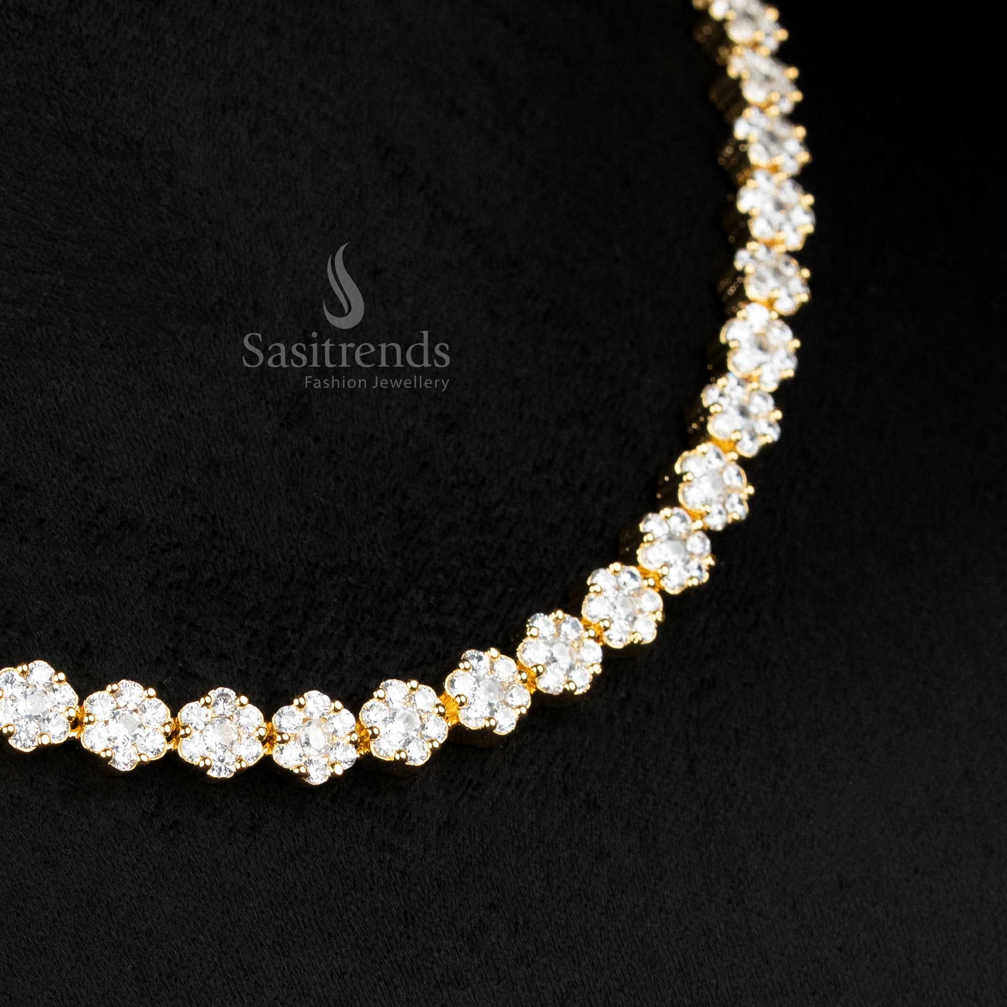 American Diamond Floral Necklace Jewellery Set with Micro Gold Plating For Luxury Parties - Sasitrends - Image 9