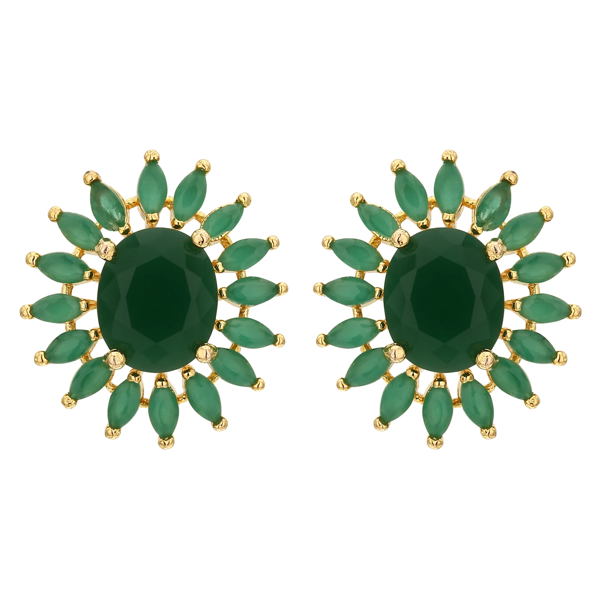 American Diamond Oval Floral Stud Earrings with Gold Plated Finish – Classic Statement Wear - Sasitrends - Image 5