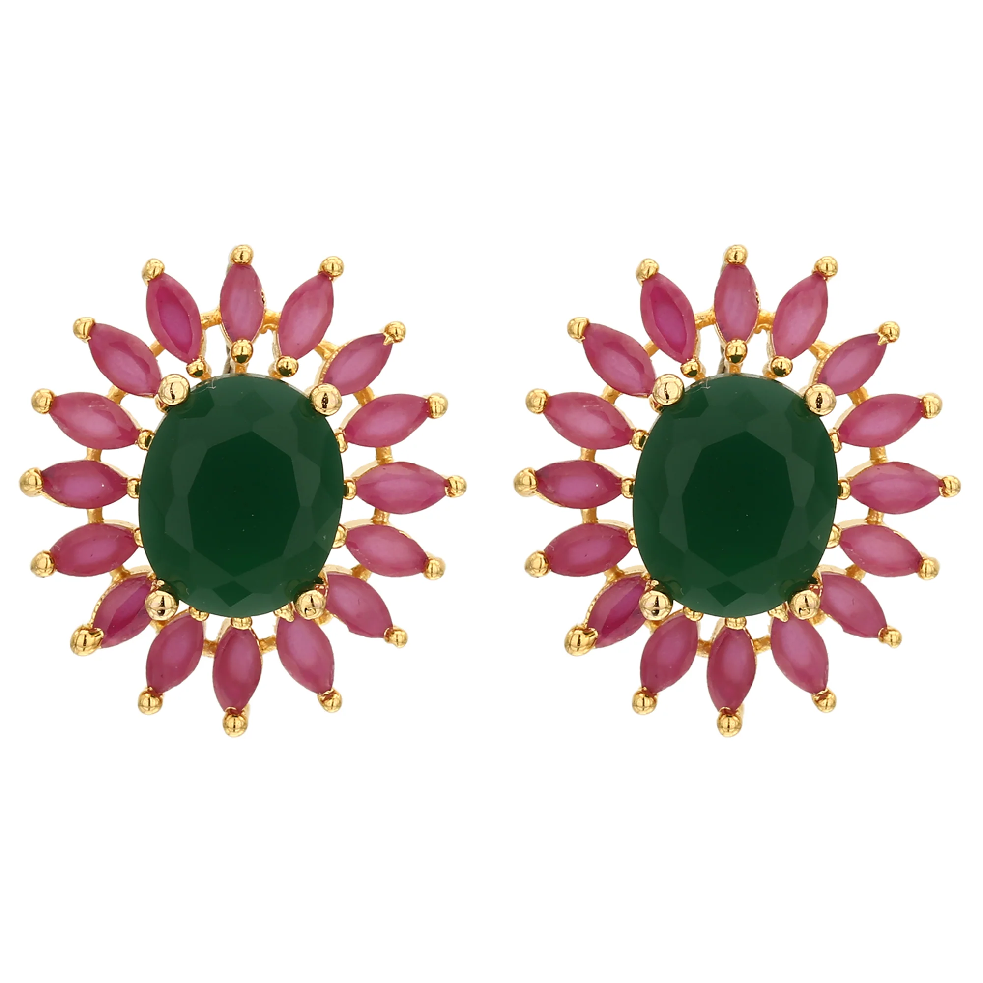 American Diamond Oval Floral Stud Earrings with Gold Plated Finish – Classic Statement Wear - Sasitrends - Image 6