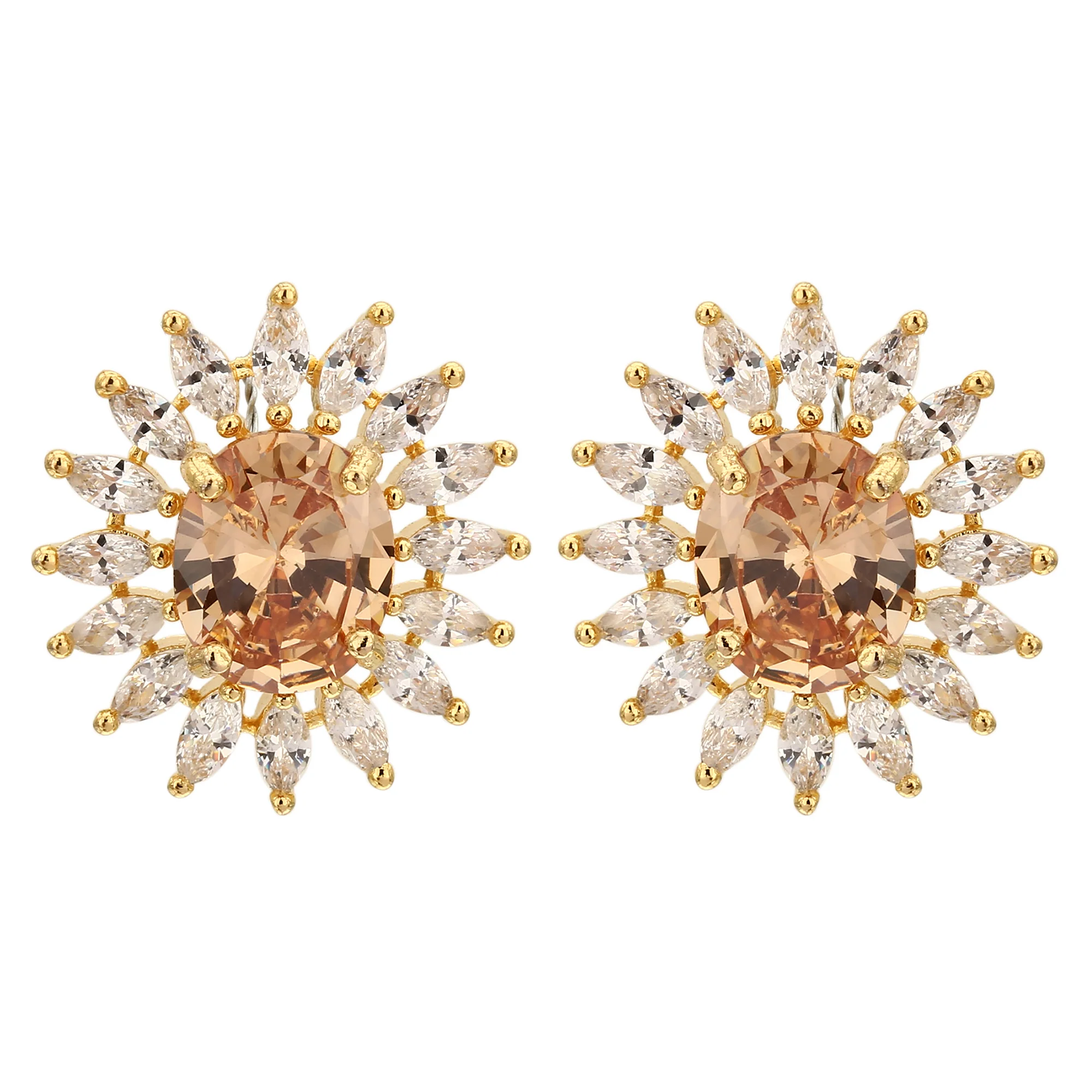 American Diamond Oval Floral Stud Earrings with Gold Plated Finish – Classic Statement Wear - Sasitrends - Image 7