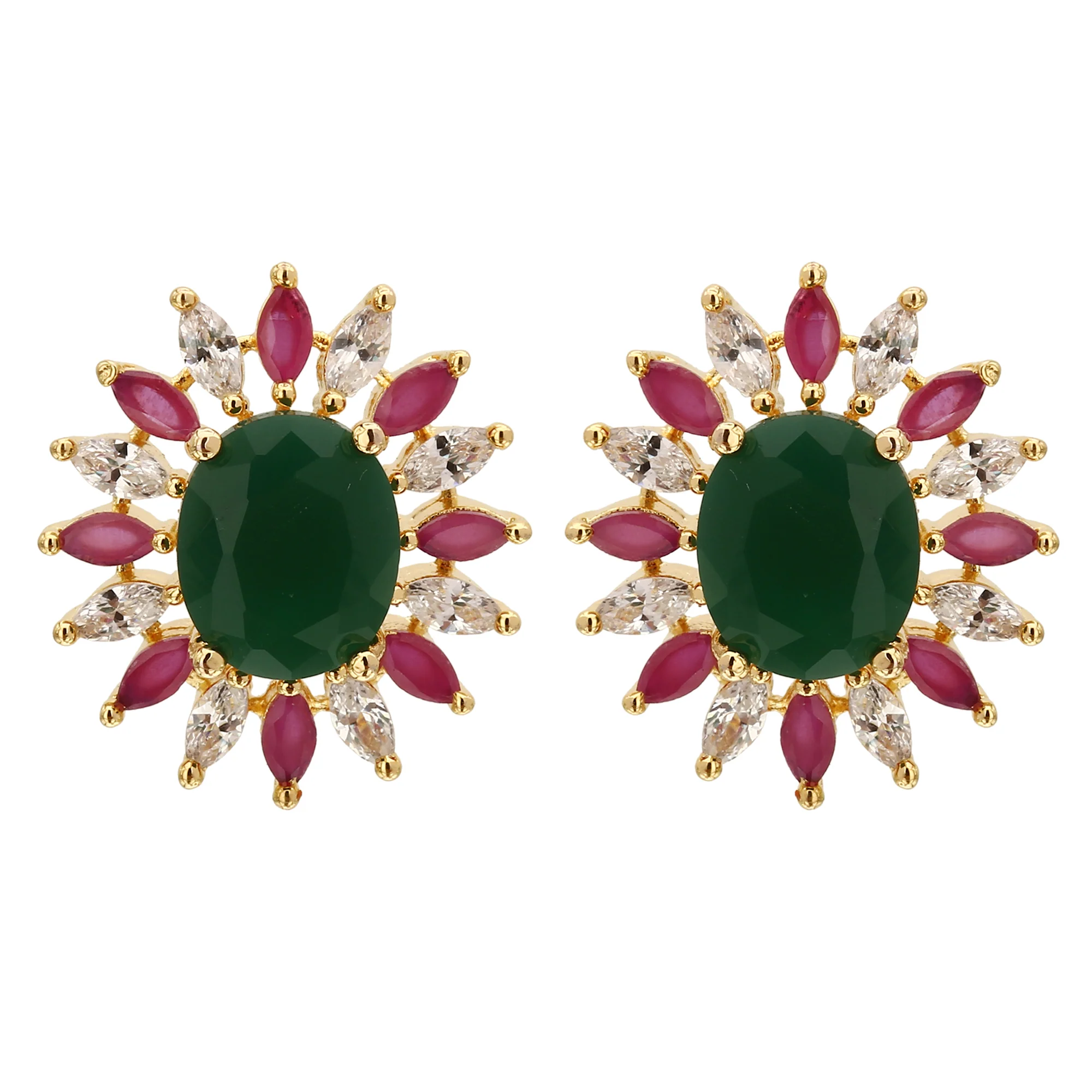 American Diamond Oval Floral Stud Earrings with Gold Plated Finish – Classic Statement Wear - Sasitrends - Image 8