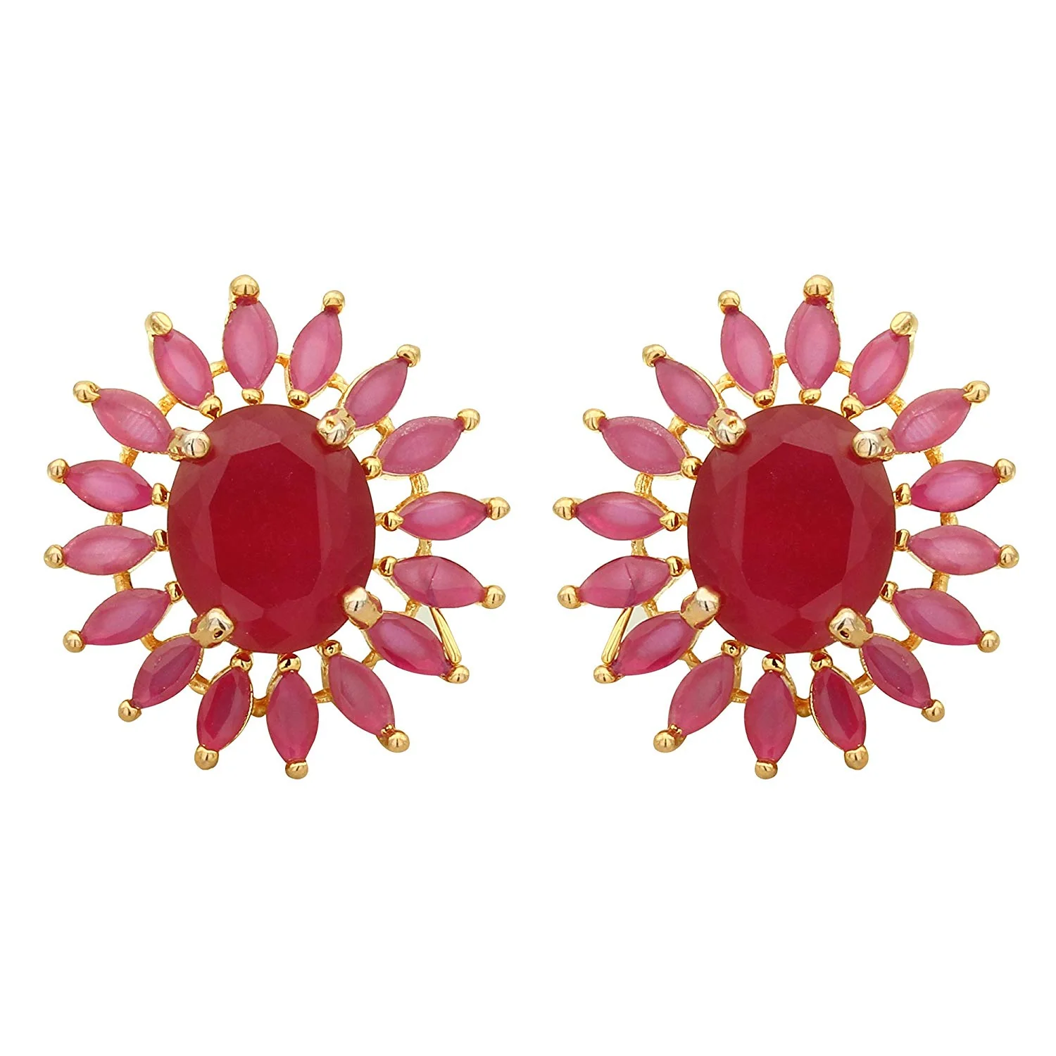 American Diamond Oval Floral Stud Earrings with Gold Plated Finish – Classic Statement Wear - Sasitrends - Image 9