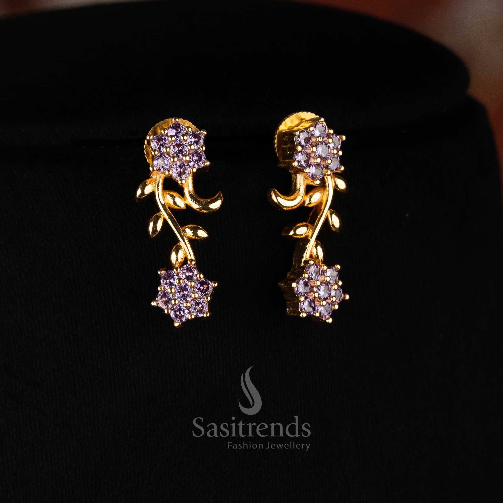 American Diamond Floral Vine Necklace Jewellery Set with Micro Gold Plating For Grand Parties - Sasitrends - Image 17