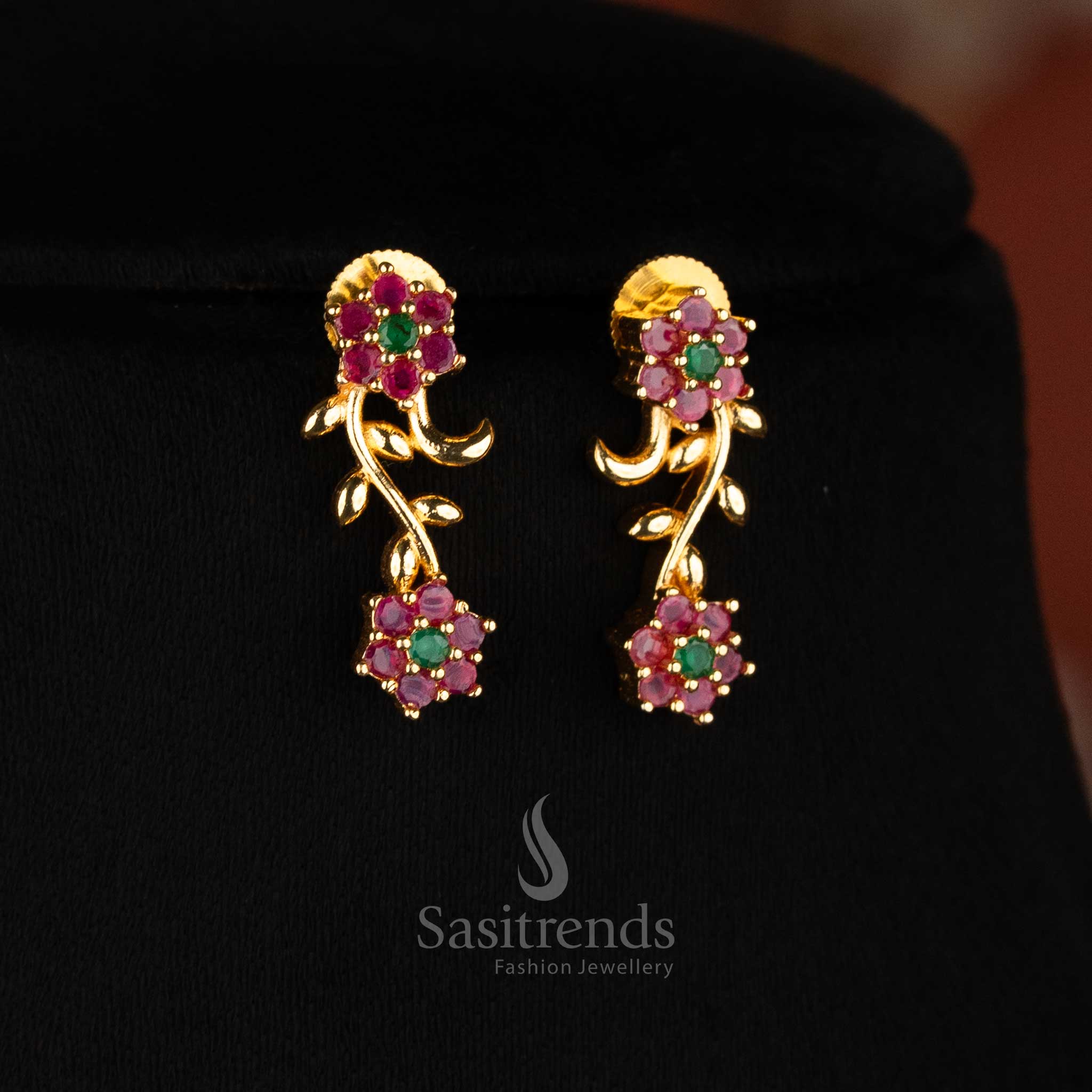 American Diamond Floral Vine Necklace Jewellery Set with Micro Gold Plating For Grand Parties - Sasitrends - Image 23