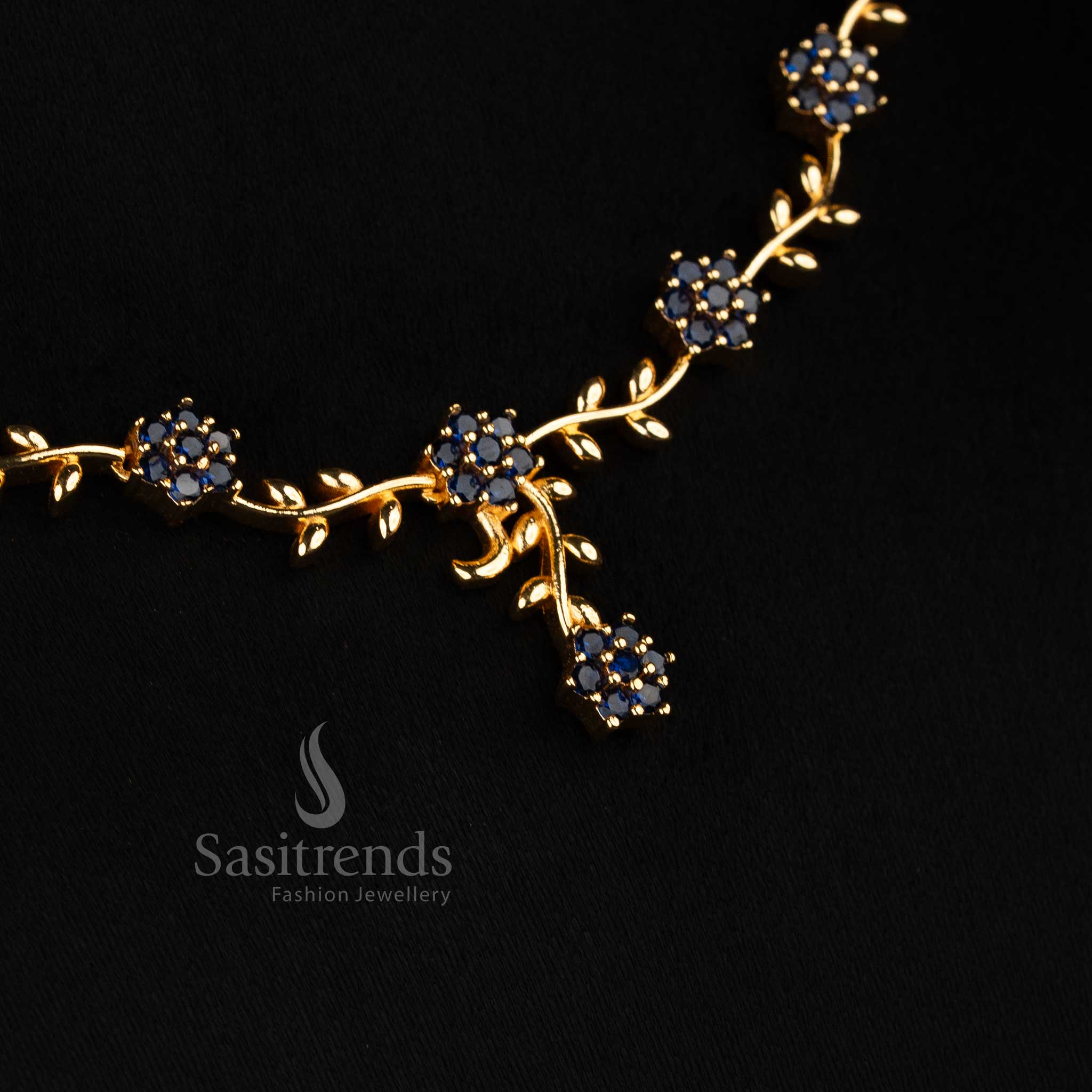 American Diamond Floral Vine Necklace Jewellery Set with Micro Gold Plating For Grand Parties - Sasitrends - Image 24