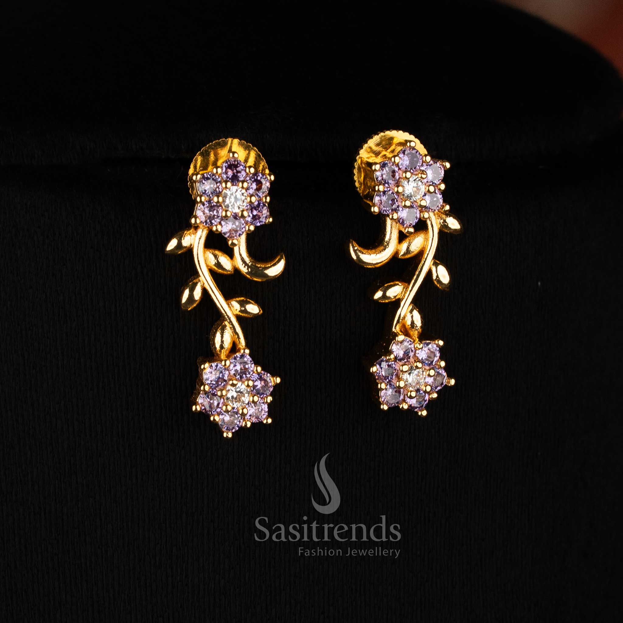 American Diamond Floral Vine Necklace Jewellery Set with Micro Gold Plating For Grand Parties - Sasitrends - Image 29