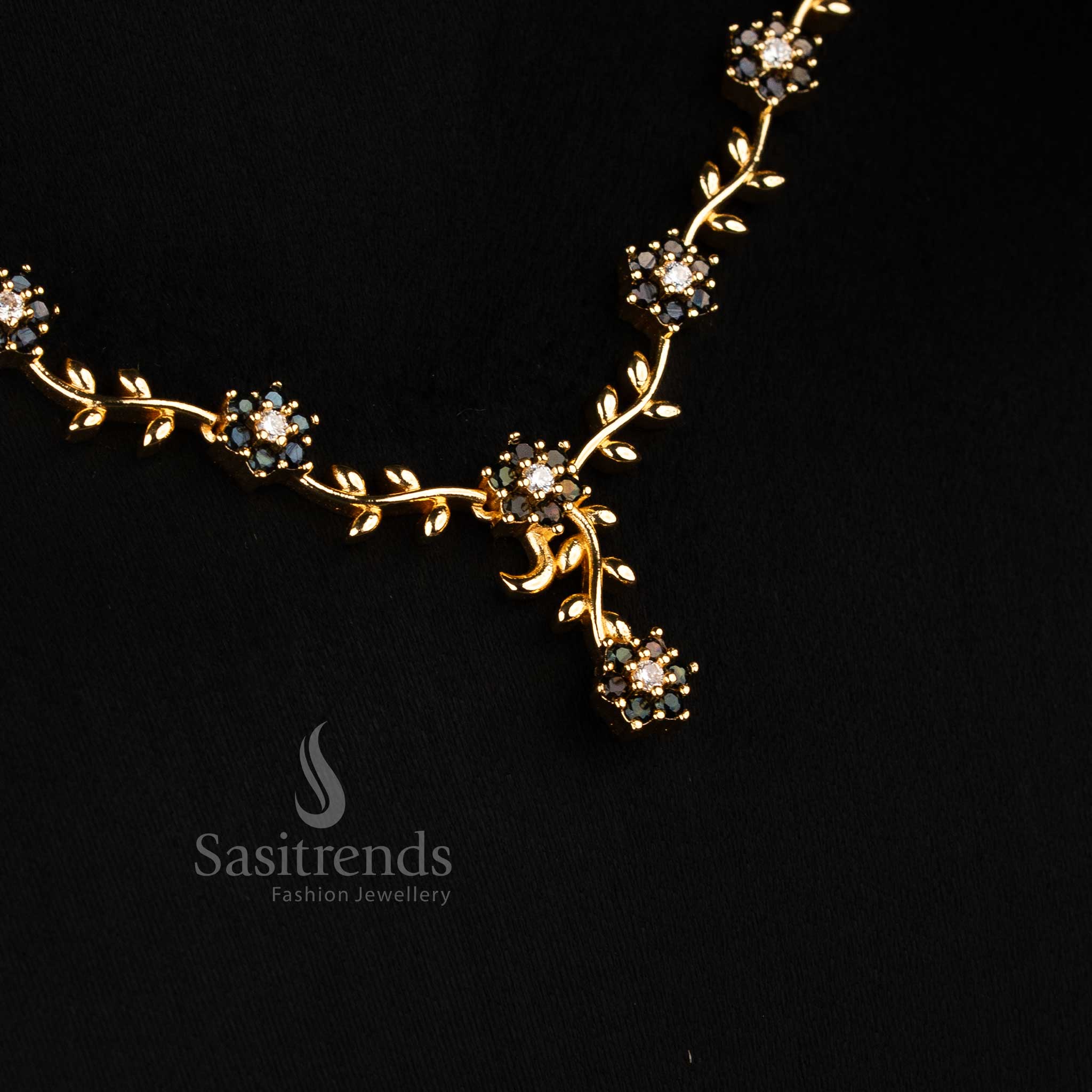 American Diamond Floral Vine Necklace Jewellery Set with Micro Gold Plating For Grand Parties - Sasitrends - Image 30