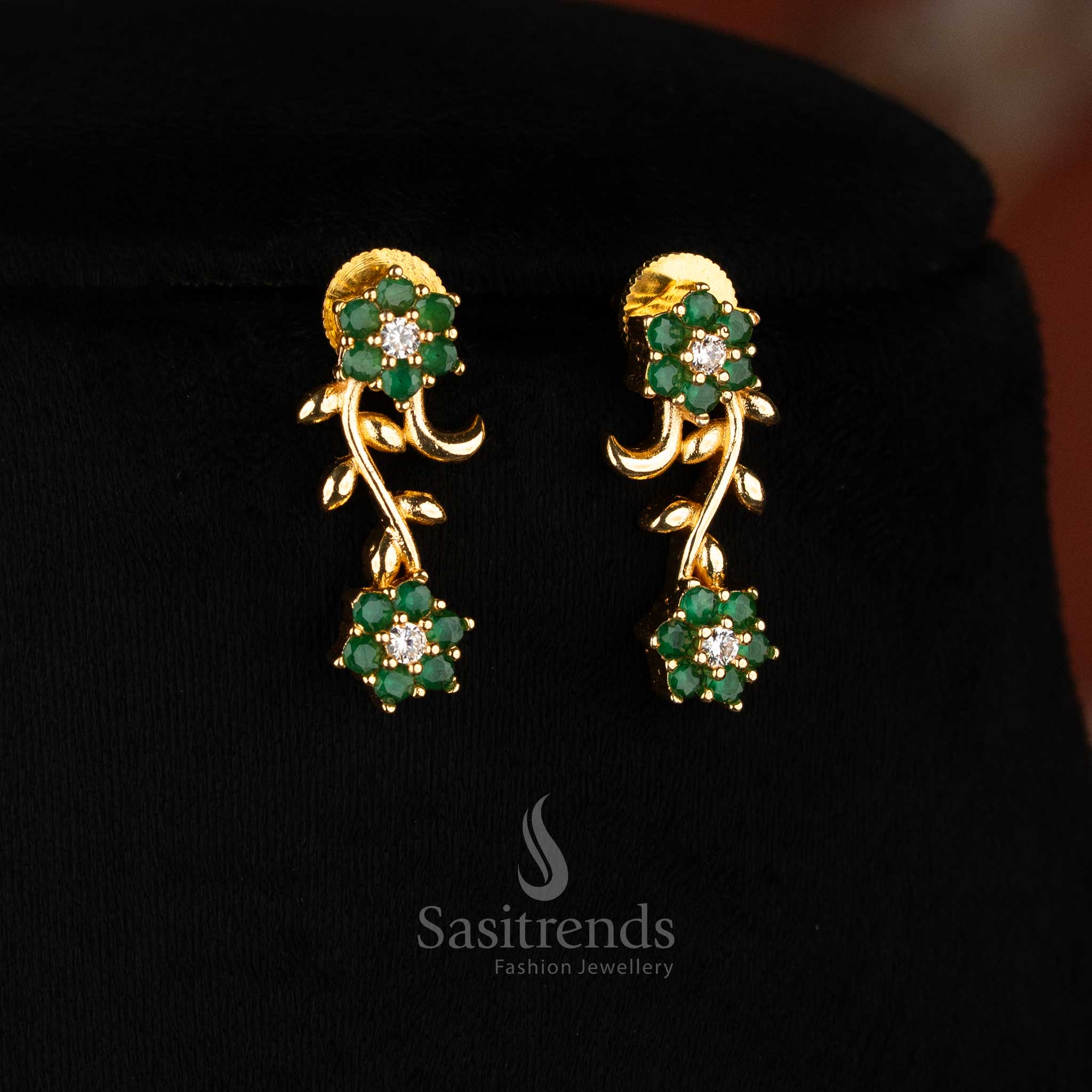 American Diamond Floral Vine Necklace Jewellery Set with Micro Gold Plating For Grand Parties - Sasitrends - Image 34