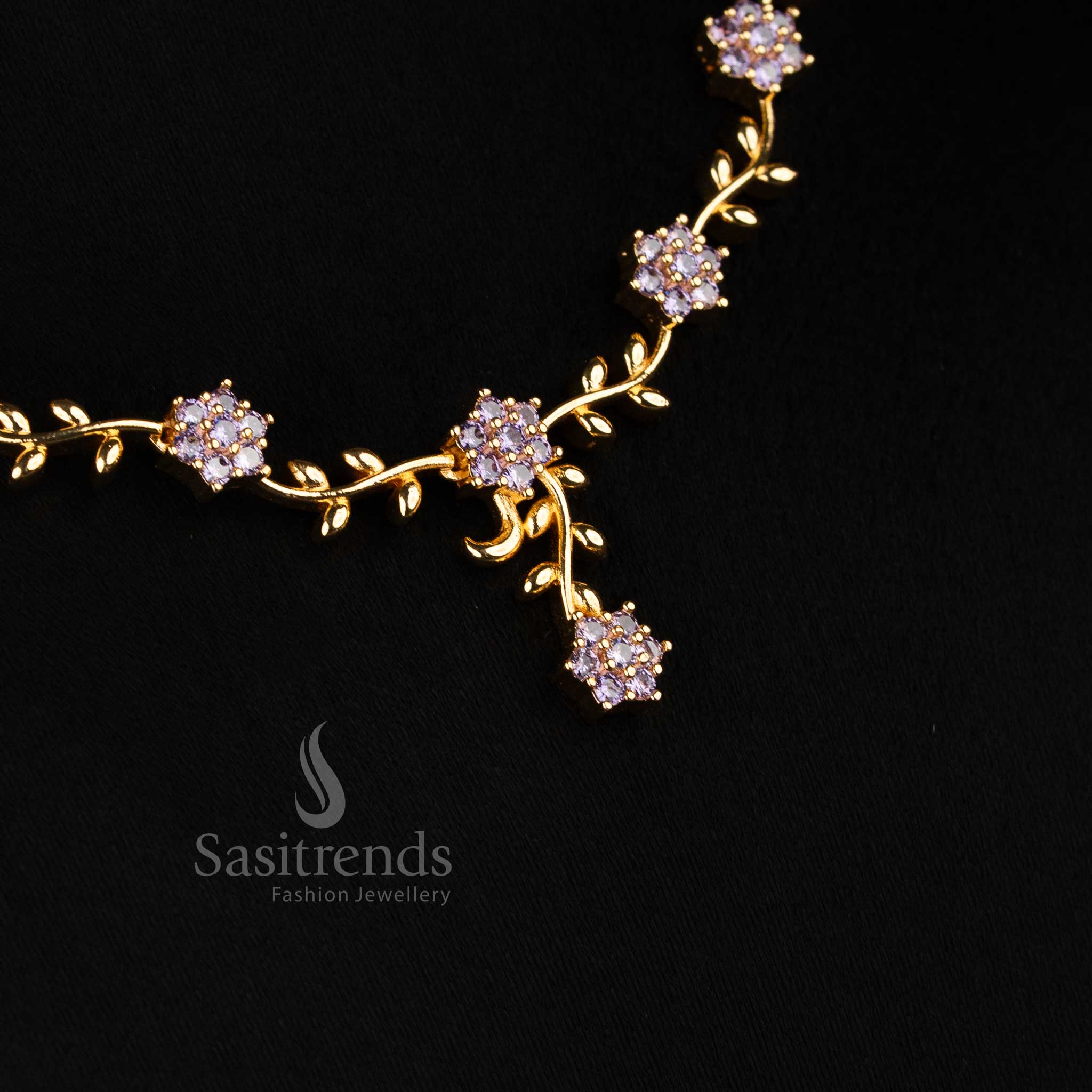 American Diamond Floral Vine Necklace Jewellery Set with Micro Gold Plating For Grand Parties - Sasitrends - Image 35