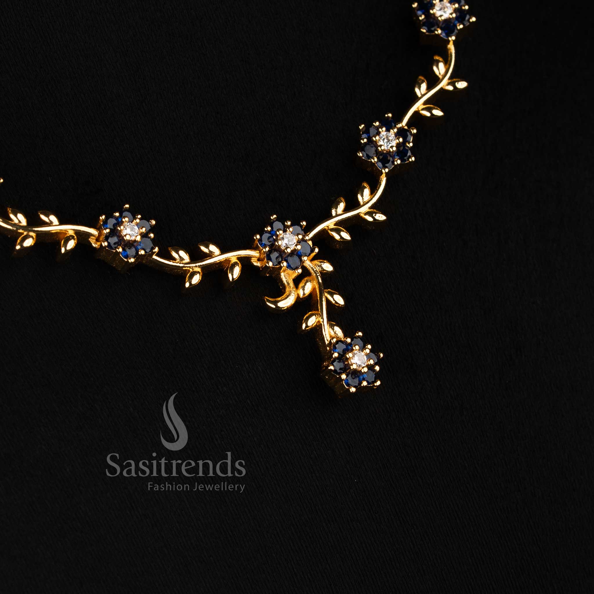 American Diamond Floral Vine Necklace Jewellery Set with Micro Gold Plating For Grand Parties - Sasitrends - Image 36