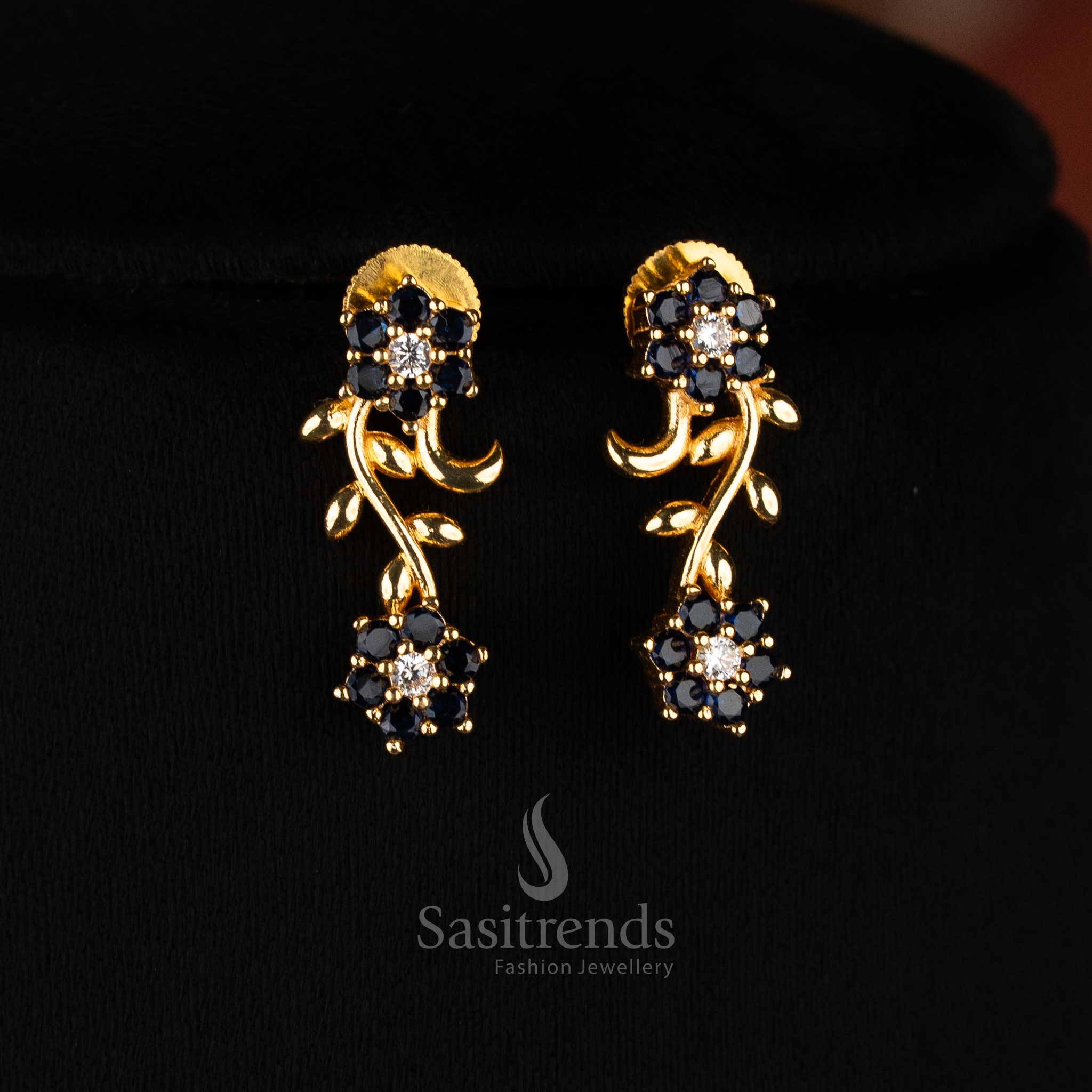 American Diamond Floral Vine Necklace Jewellery Set with Micro Gold Plating For Grand Parties - Sasitrends - Image 37