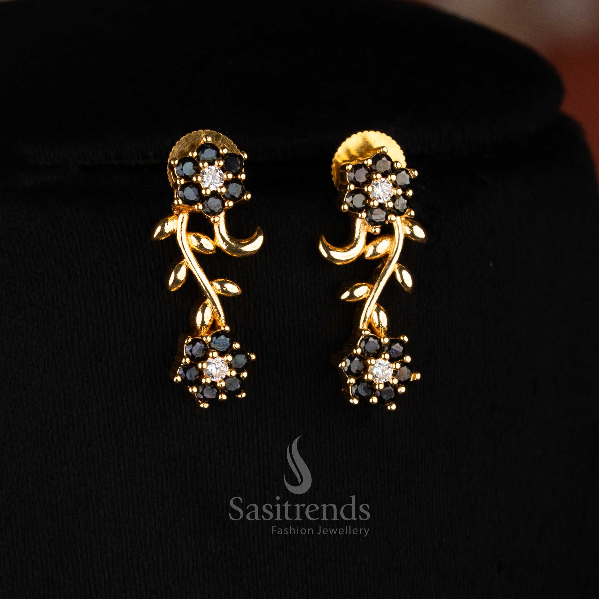 American Diamond Floral Vine Necklace Jewellery Set with Micro Gold Plating For Grand Parties - Sasitrends - Image 39