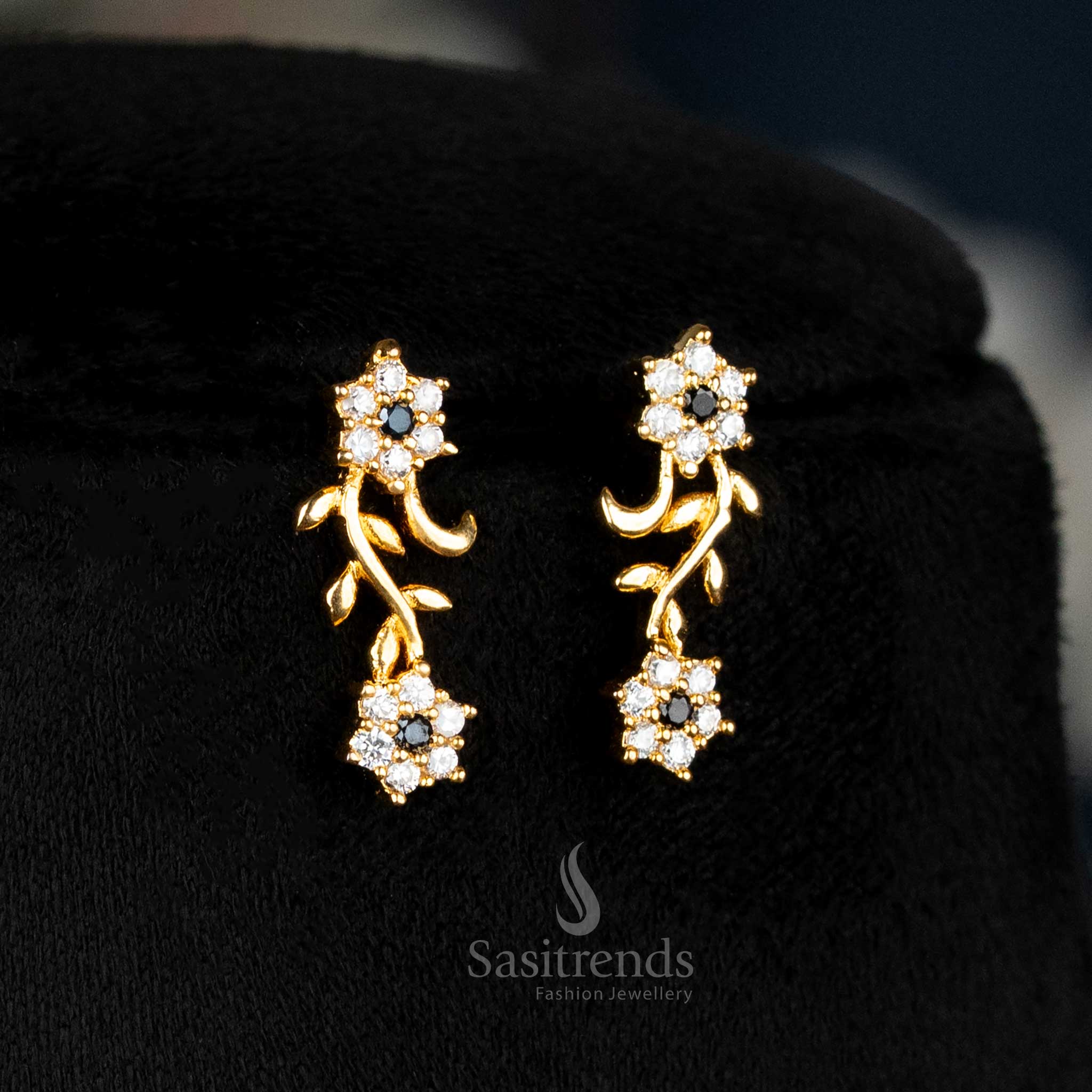 American Diamond Floral Vine Necklace Jewellery Set with Micro Gold Plating For Grand Parties - Sasitrends - Image 6
