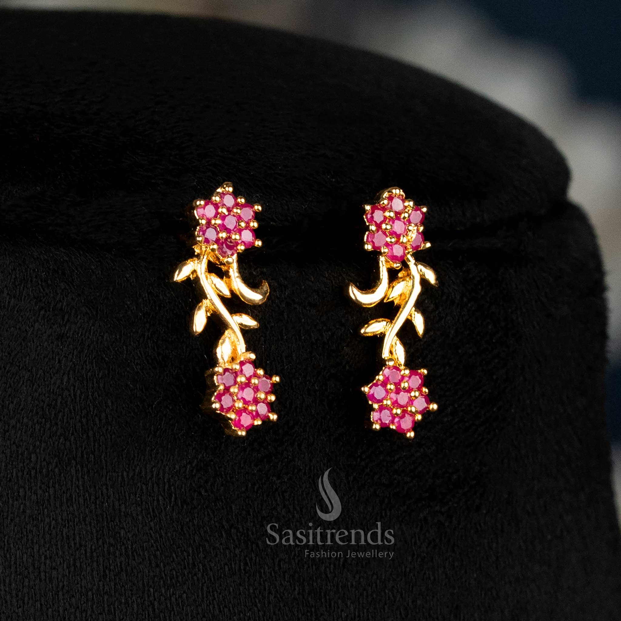 American Diamond Floral Vine Necklace Jewellery Set with Micro Gold Plating For Grand Parties - Sasitrends - Image 7