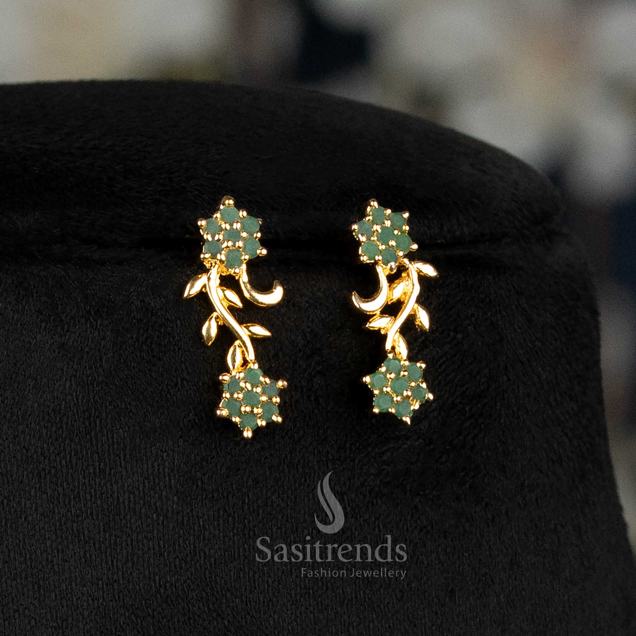American Diamond Floral Vine Necklace Jewellery Set with Micro Gold Plating For Grand Parties - Sasitrends - Image 8