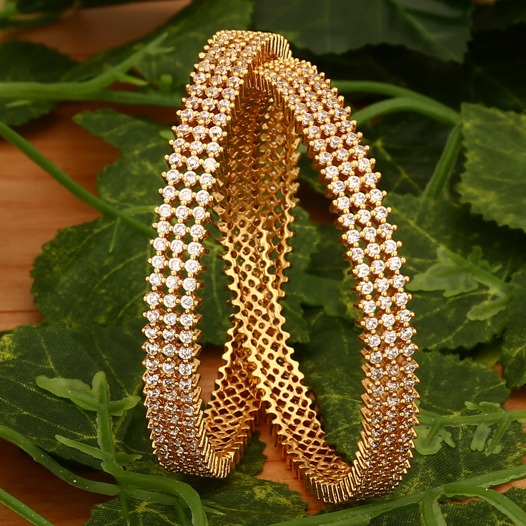 Three-Line American Diamond 1-Year Guaranteed Micro Gold Plated Bangles - Sasitrends - Image 11