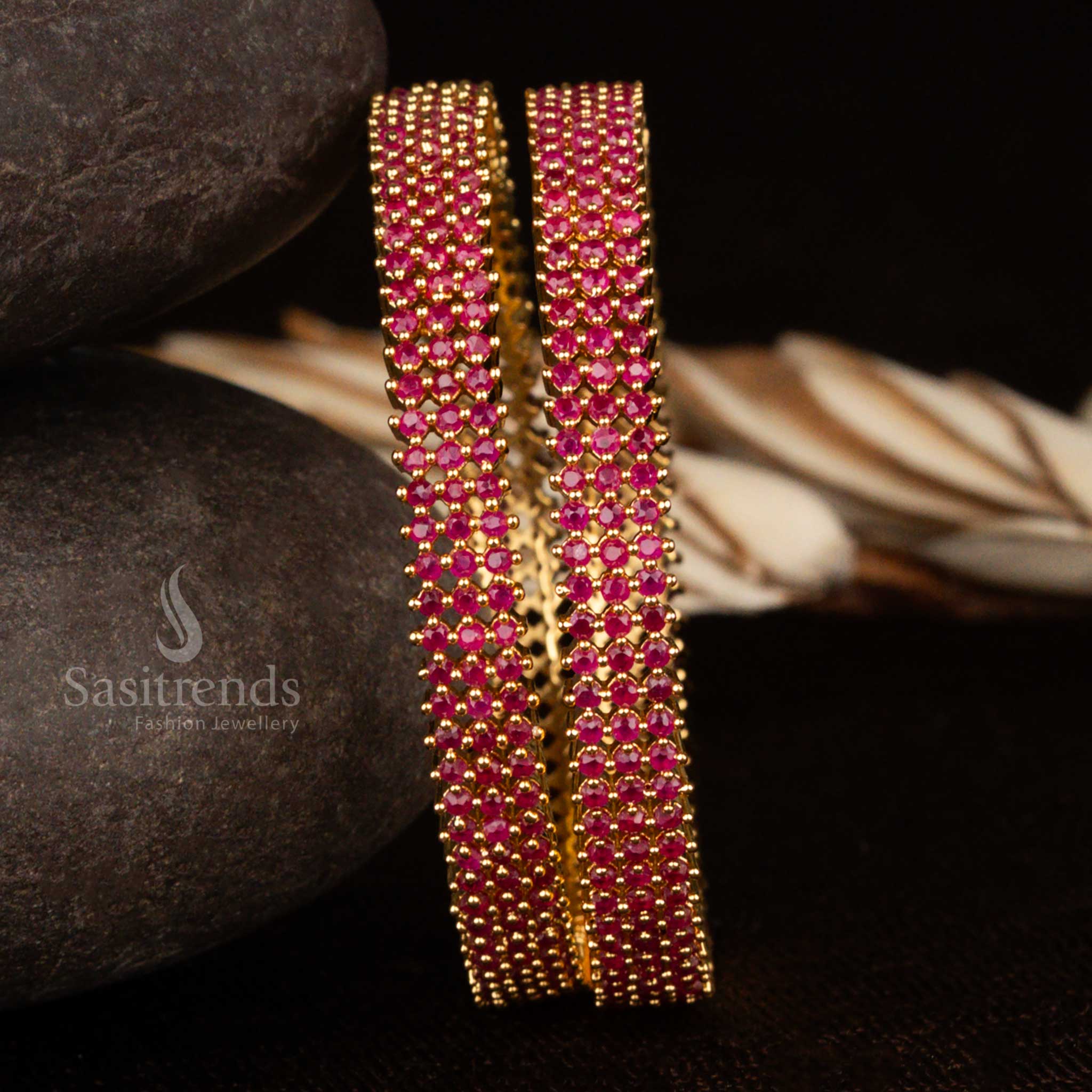 Three-Line American Diamond 1-Year Guaranteed Micro Gold Plated Bangles - Sasitrends - Image 13