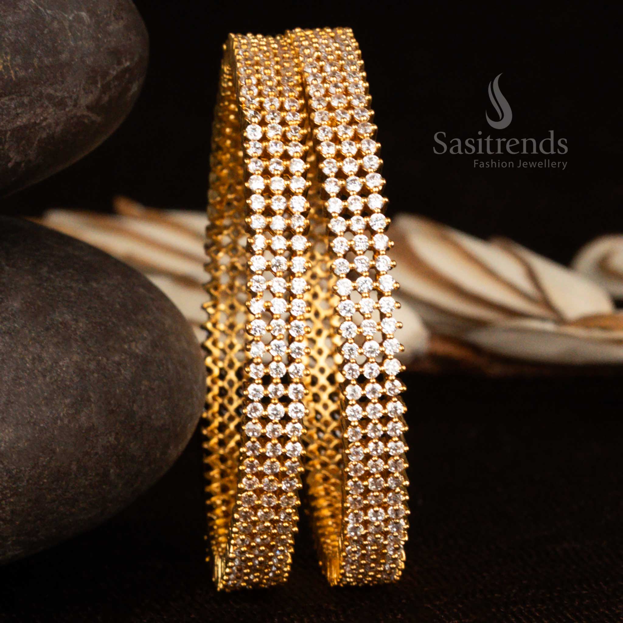 Three-Line American Diamond 1-Year Guaranteed Micro Gold Plated Bangles - Sasitrends - Image 14