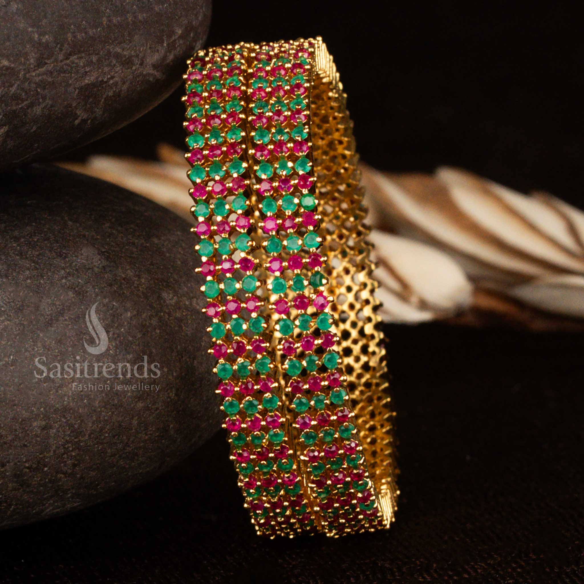 Three-Line American Diamond 1-Year Guaranteed Micro Gold Plated Bangles - Sasitrends - Image 15
