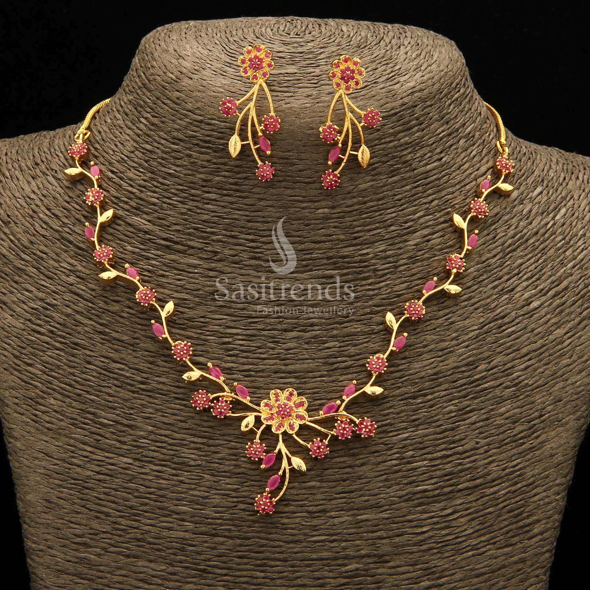 Elegant Party wear American Diamond Gold Plated Floral Necklace Jewellery Set - Sasitrends - Image 3