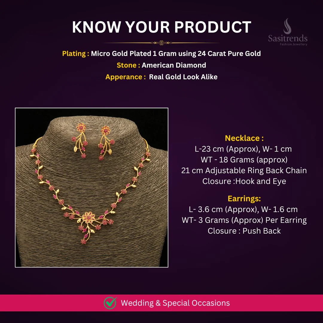 Elegant Party wear American Diamond Gold Plated Floral Necklace Jewellery Set - Sasitrends - Image 5