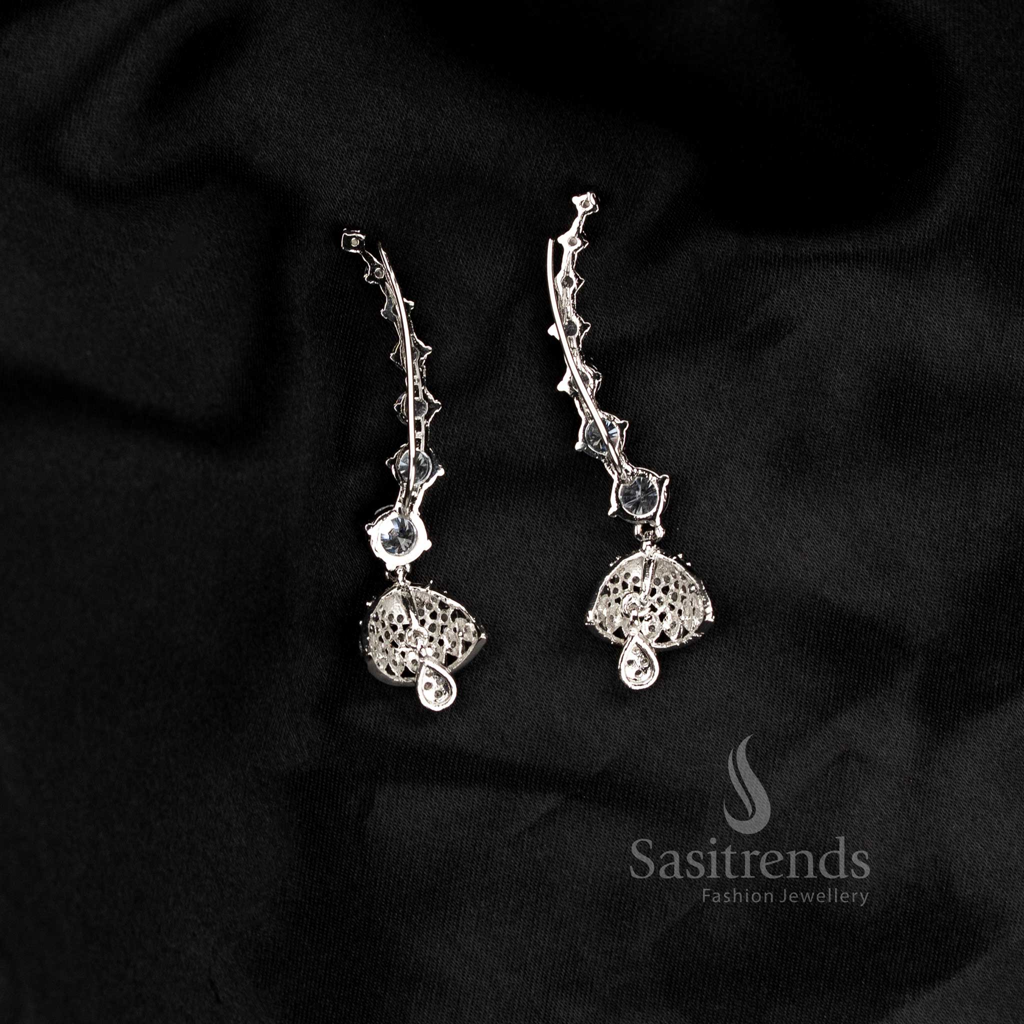 Amazing Collection American Diamond Leaf & Crystal Line Climber Ear Cuff Earrings for Party Wear - Image 14