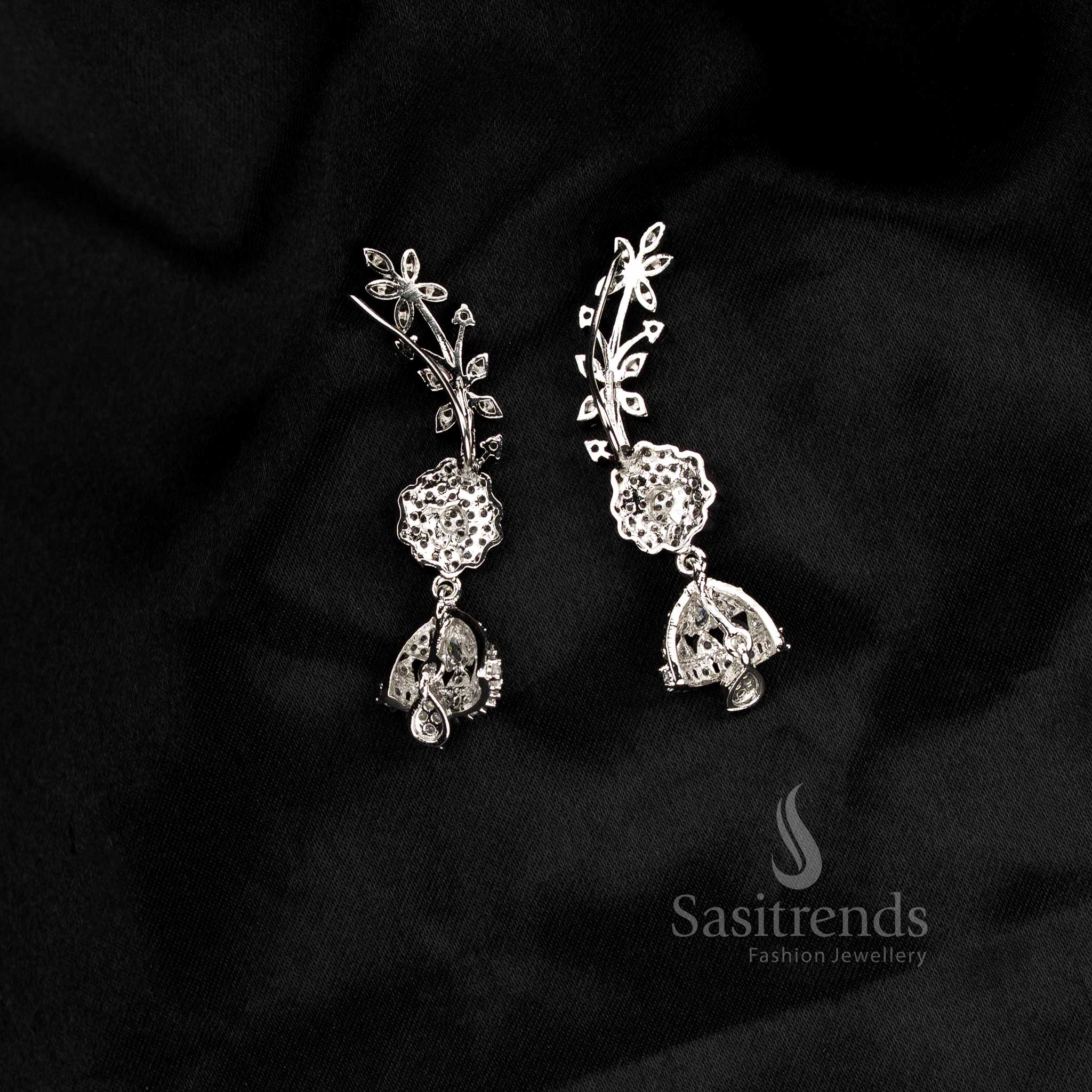 Amazing Collection American Diamond Leaf & Crystal Line Climber Ear Cuff Earrings for Party Wear - Image 28