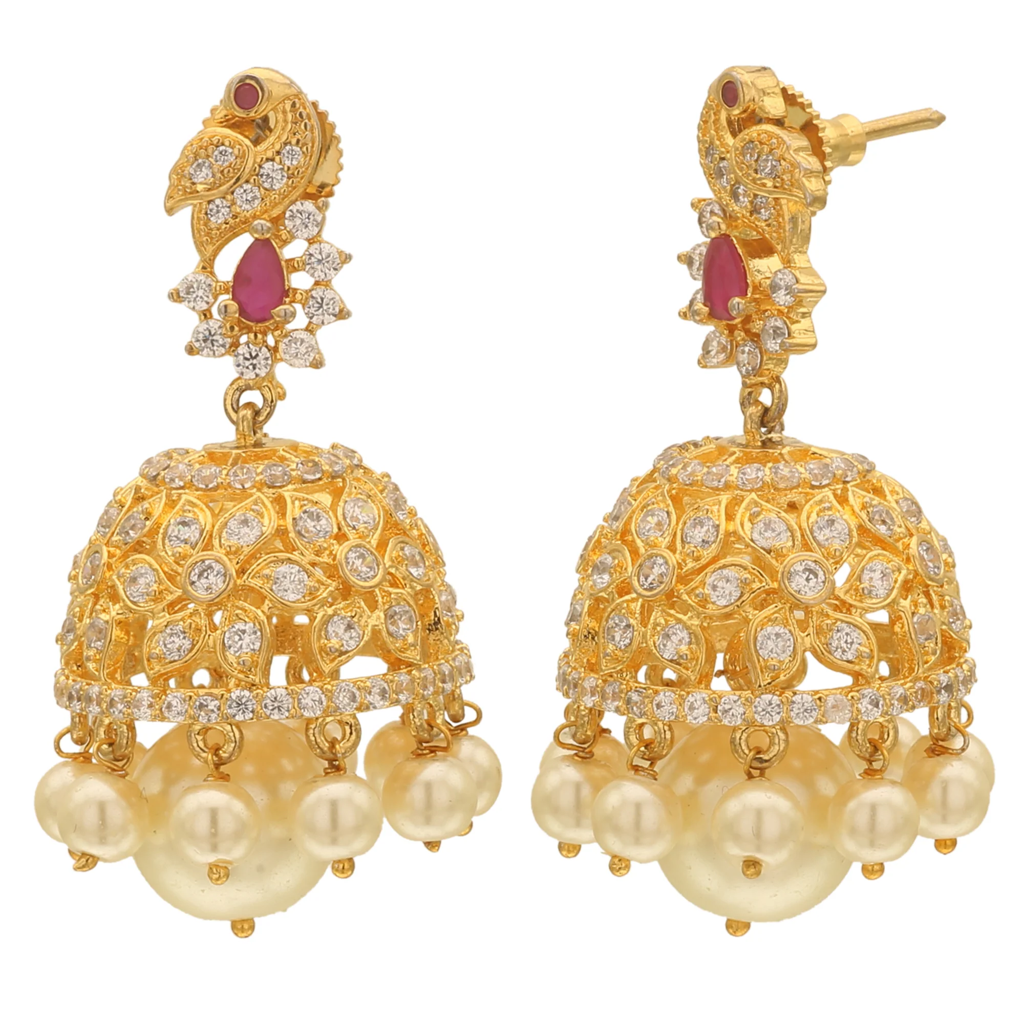 American Diamond Micro Gold Plated Long Jhumkas Earrings - Sasitrends - Image 3