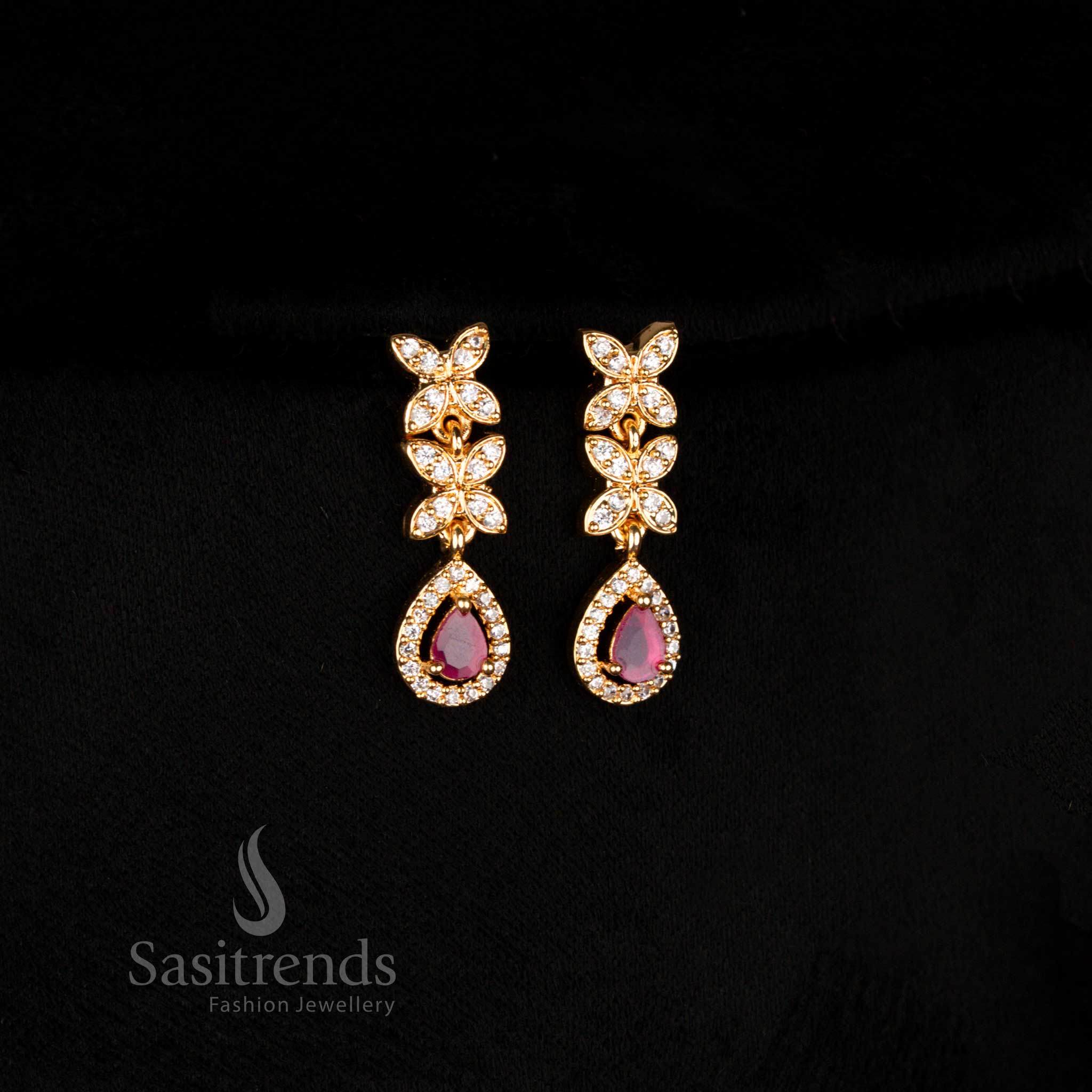 Stylish American Diamond Micro Gold Plated Necklace Jewellery Set - Real Diamond Look - Image 9