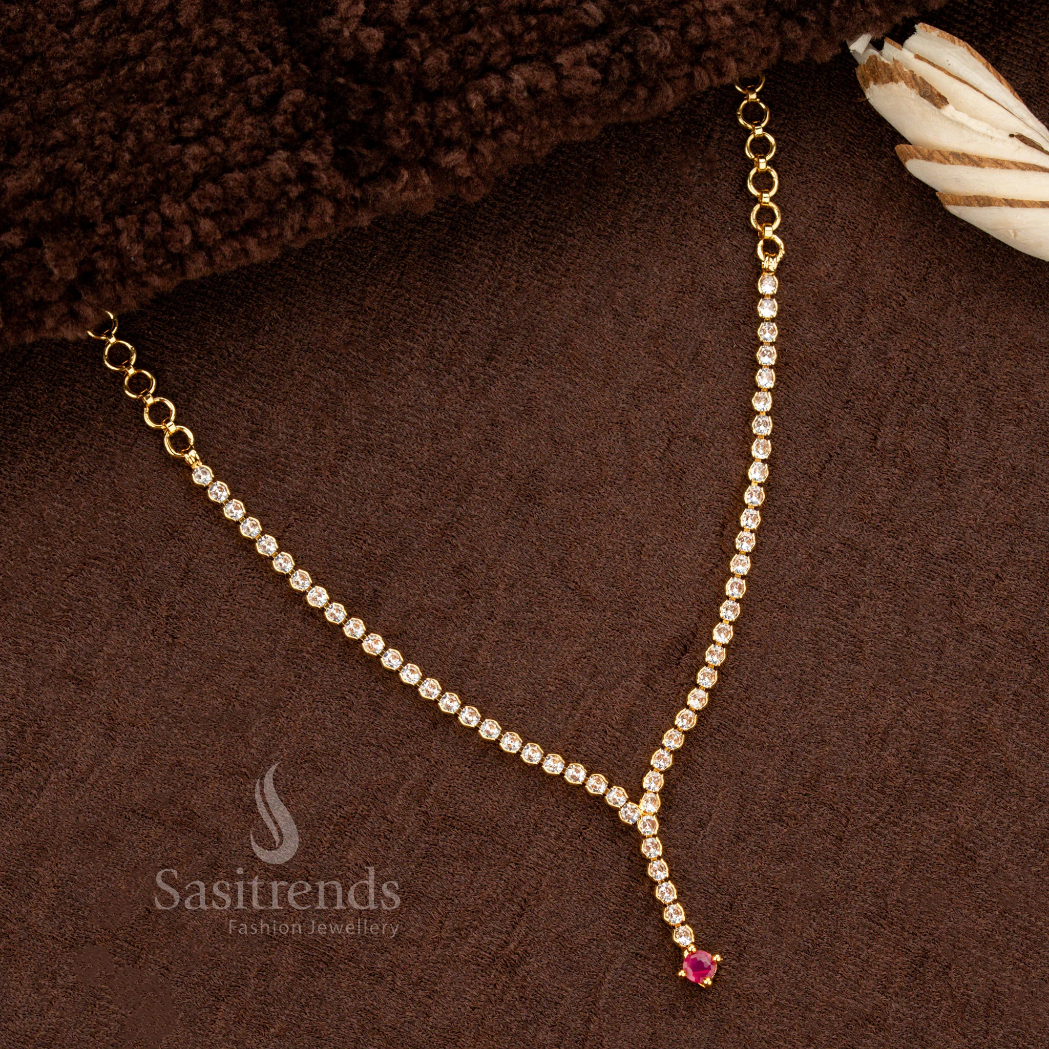 American Diamond Round Stone Micro Gold Plated Elegant Party Wear Necklace - Sasitrends - Image 3