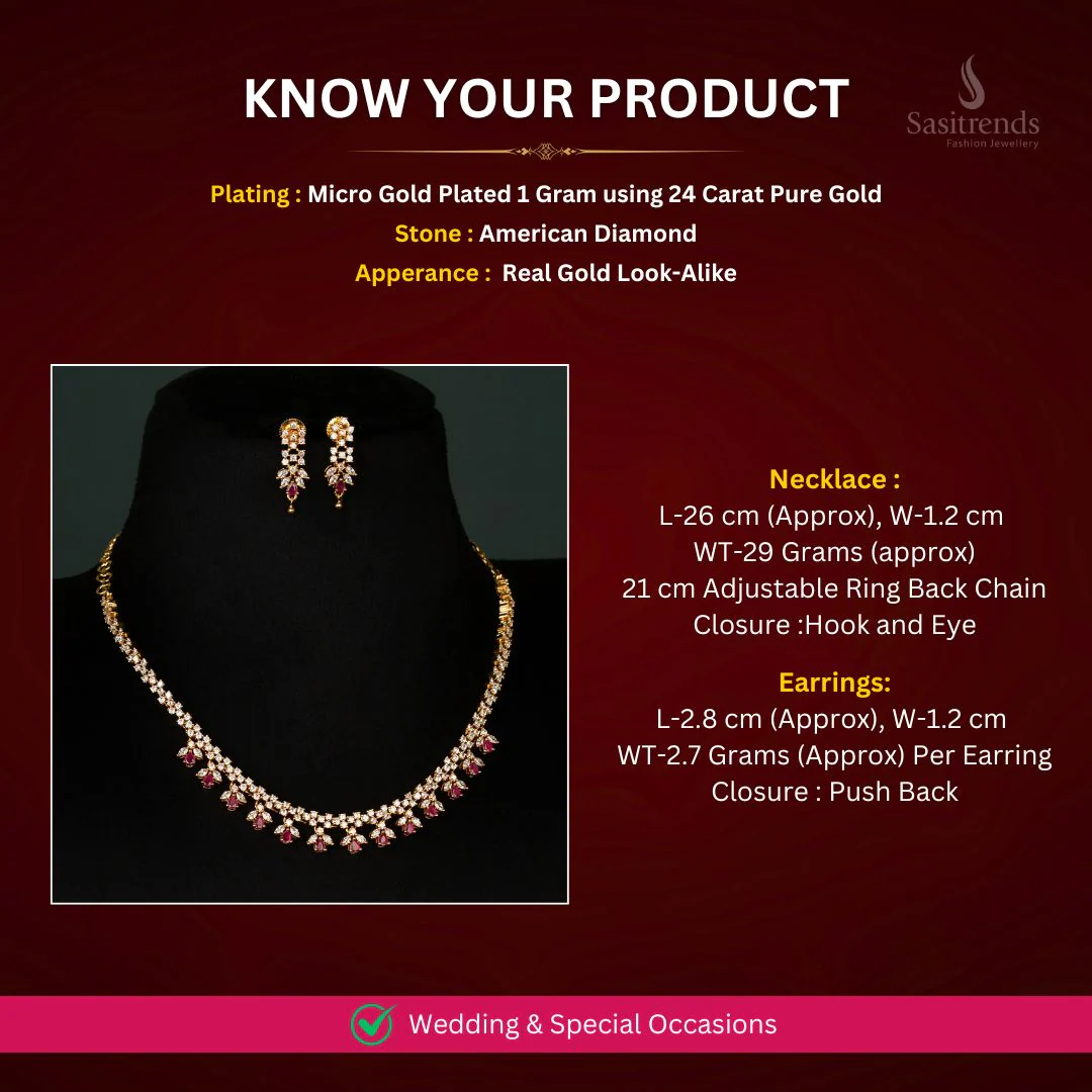 Exquisite American Diamond Micro Gold Plated Designer Necklace Jewellery Set For Special Events - Sasitrends - Image 2