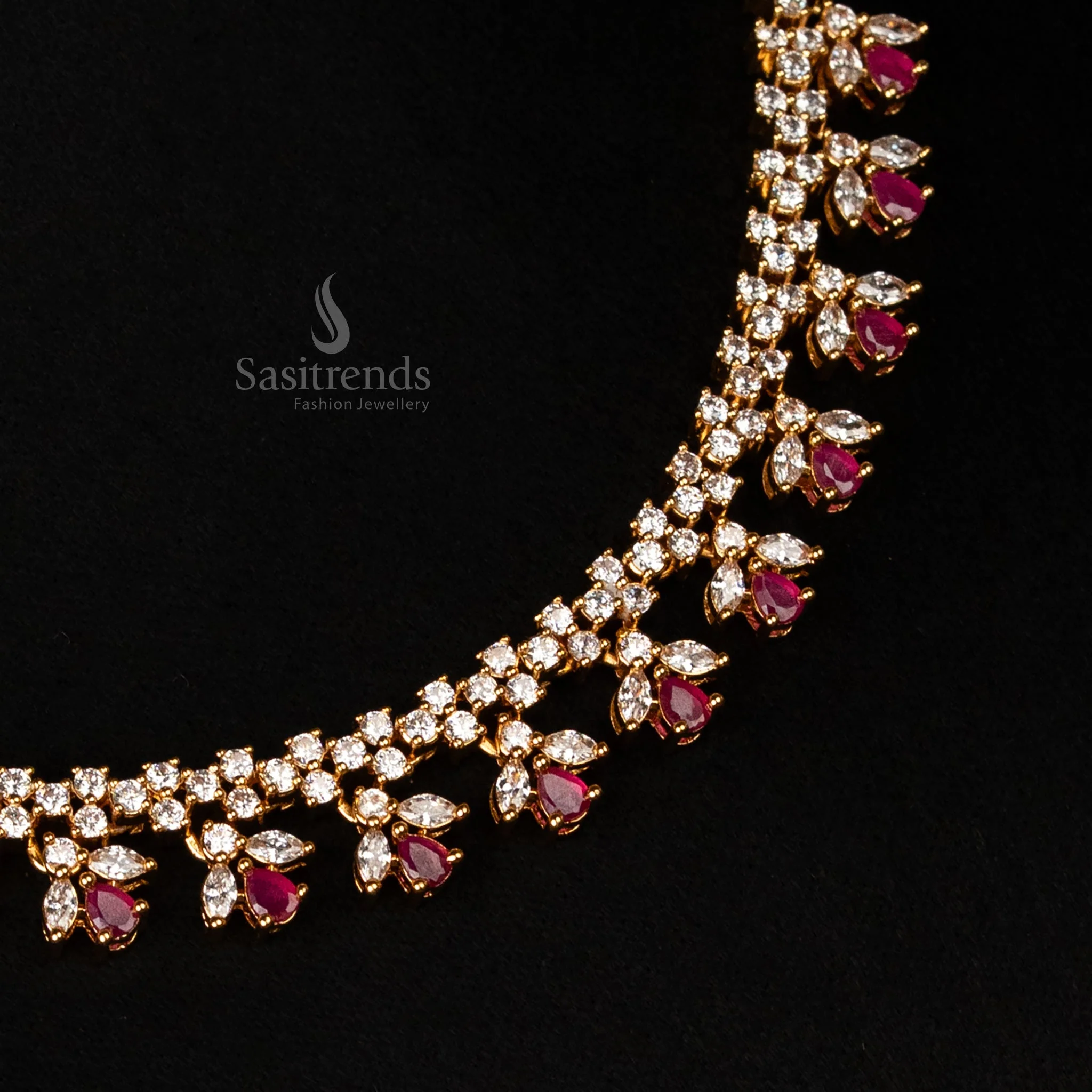 Exquisite American Diamond Micro Gold Plated Designer Necklace Jewellery Set For Special Events - Sasitrends - Image 3