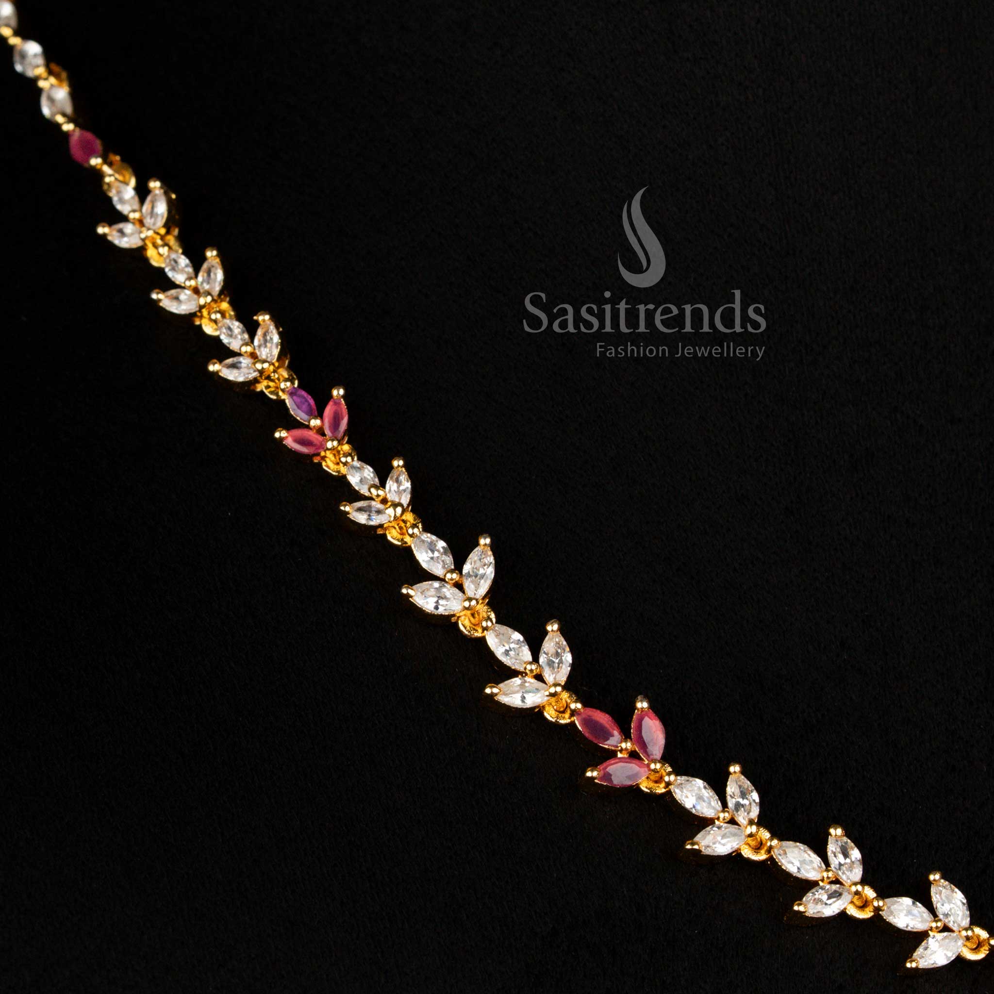 Exquisite American Diamond Micro Gold Plated Designer Necklace Jewellery Set For Special Events - Sasitrends - Image 9