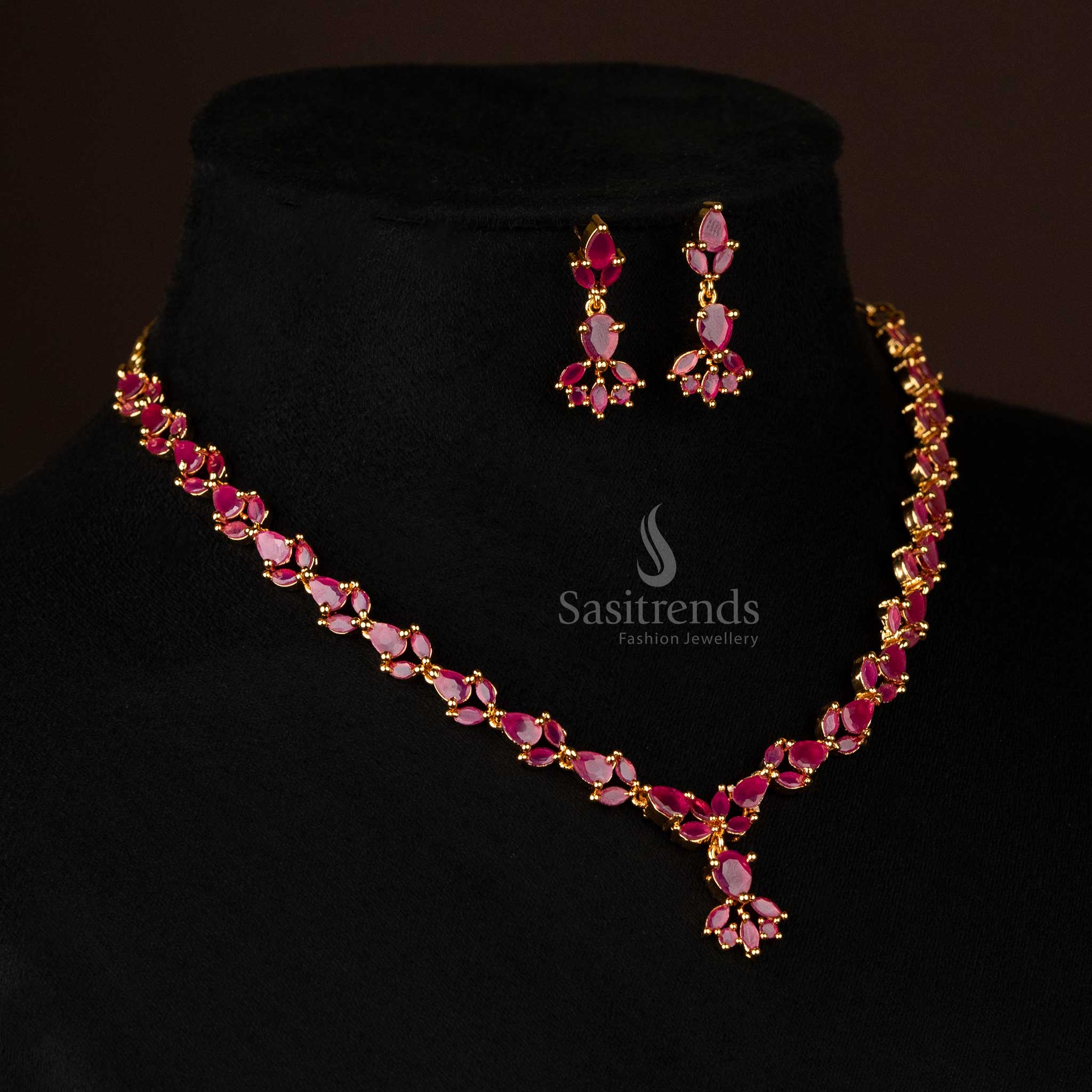 Sparkling American Diamond Micro Gold Plated Necklace Jewellery Set For Party Wear