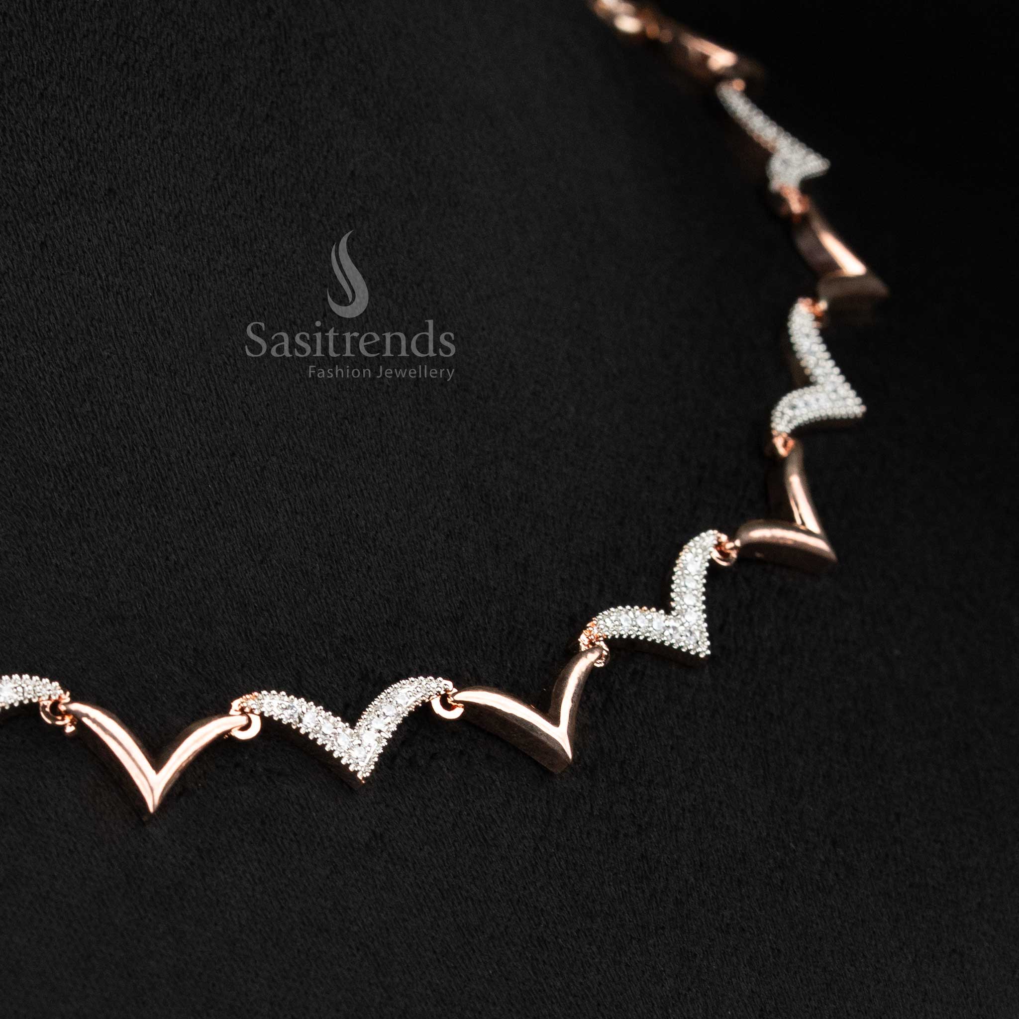 Stunning Party wear American Diamond Zig Zag Necklace Jewellery Set with Multi Plating - Sasitrends - Image 10