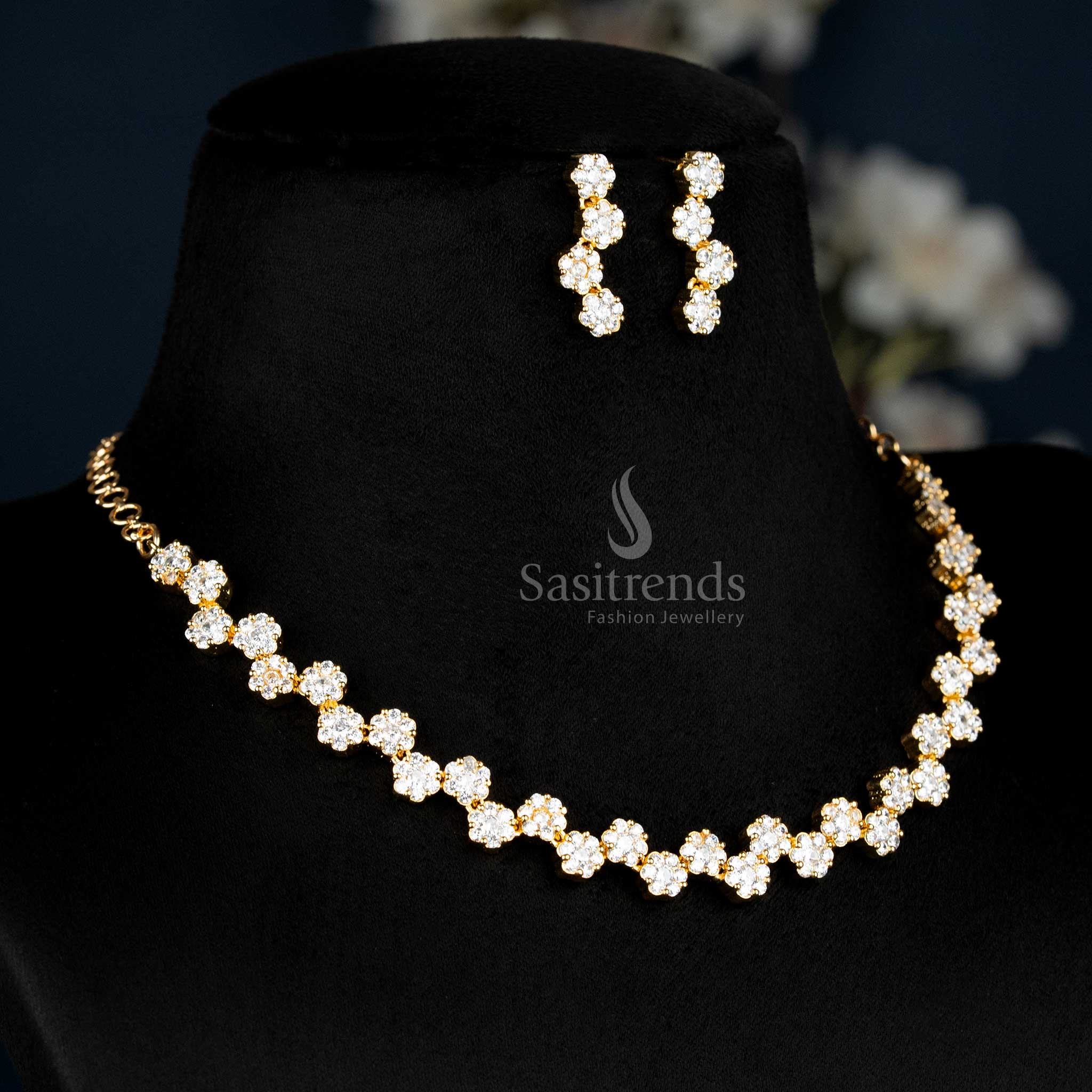 Stunning American Diamond Stone Necklace Jewellery Set for Women and Girls - Sasitrends - Image 5