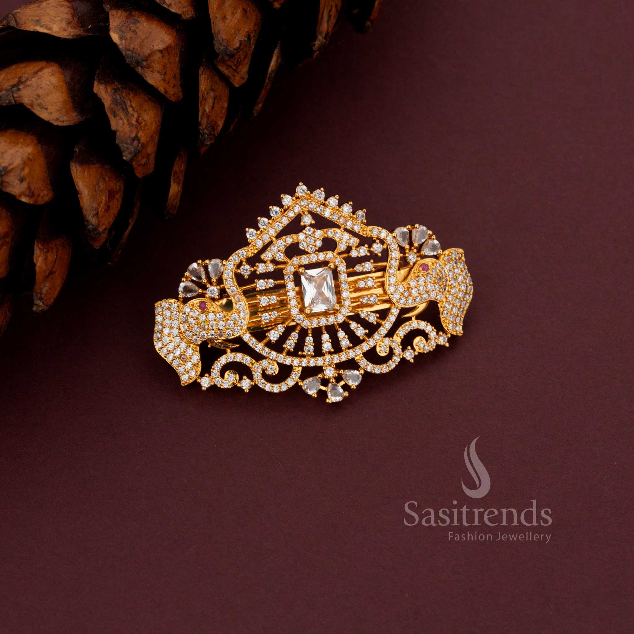 Elegant American Diamond Elephant Design Hair Clip with Multi Colors- Sasitrends - Image 3