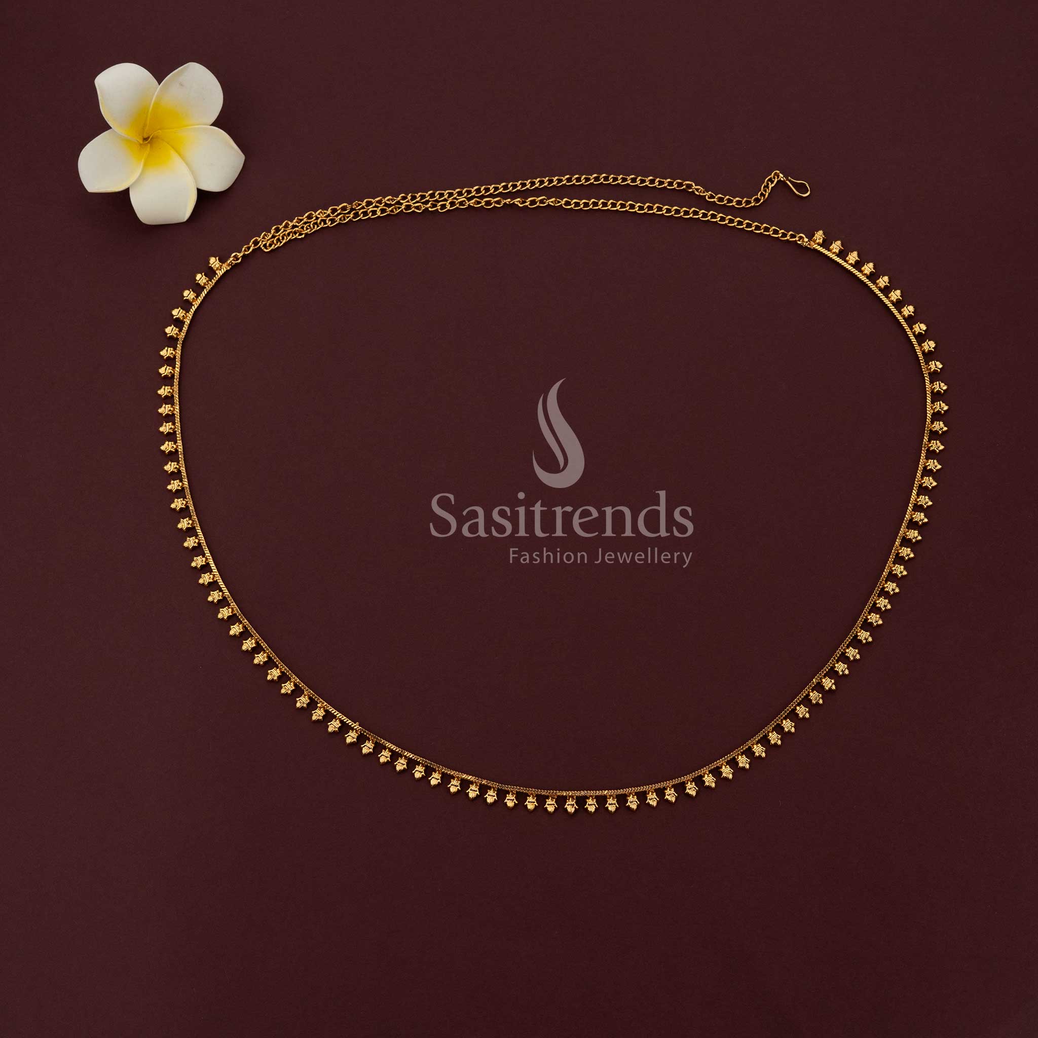Elegant Antique Gold Plated Linear Textured Drop Waist Chain - Sasitrends
