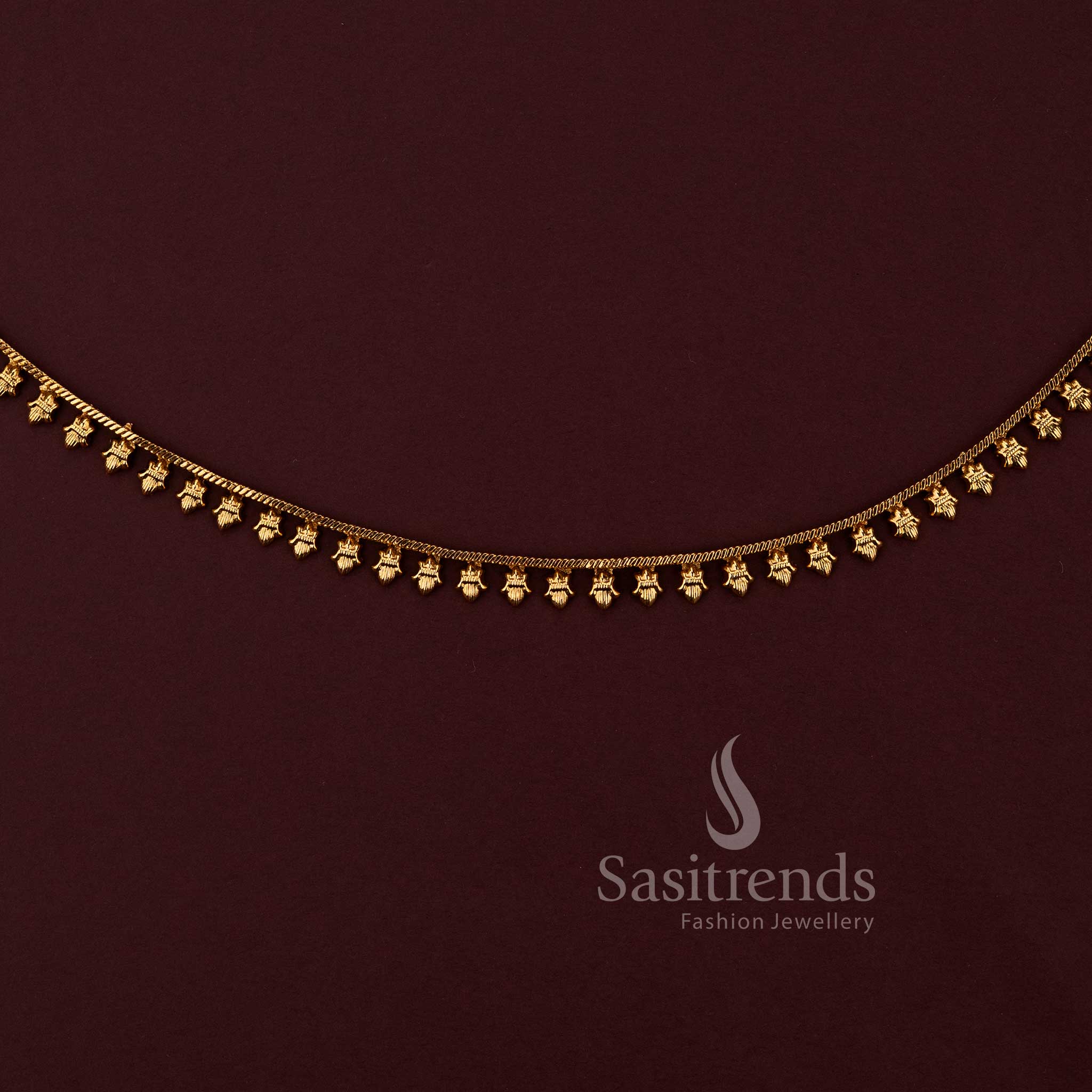 Elegant Antique Gold Plated Linear Textured Drop Waist Chain - Sasitrends - Image 2